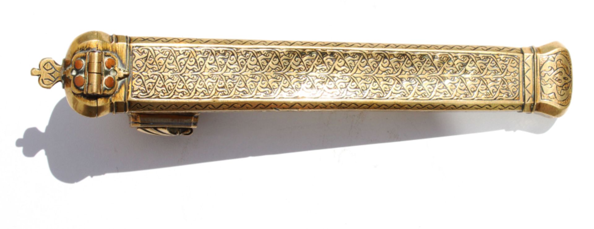 Ottoman brass pen case with inkwell - Image 10 of 12