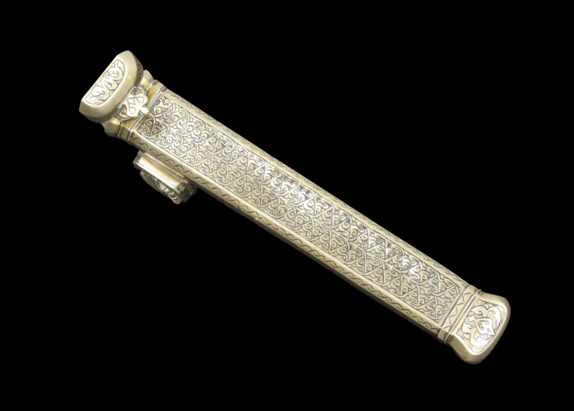 Ottoman brass pen case with inkwell - Image 5 of 12