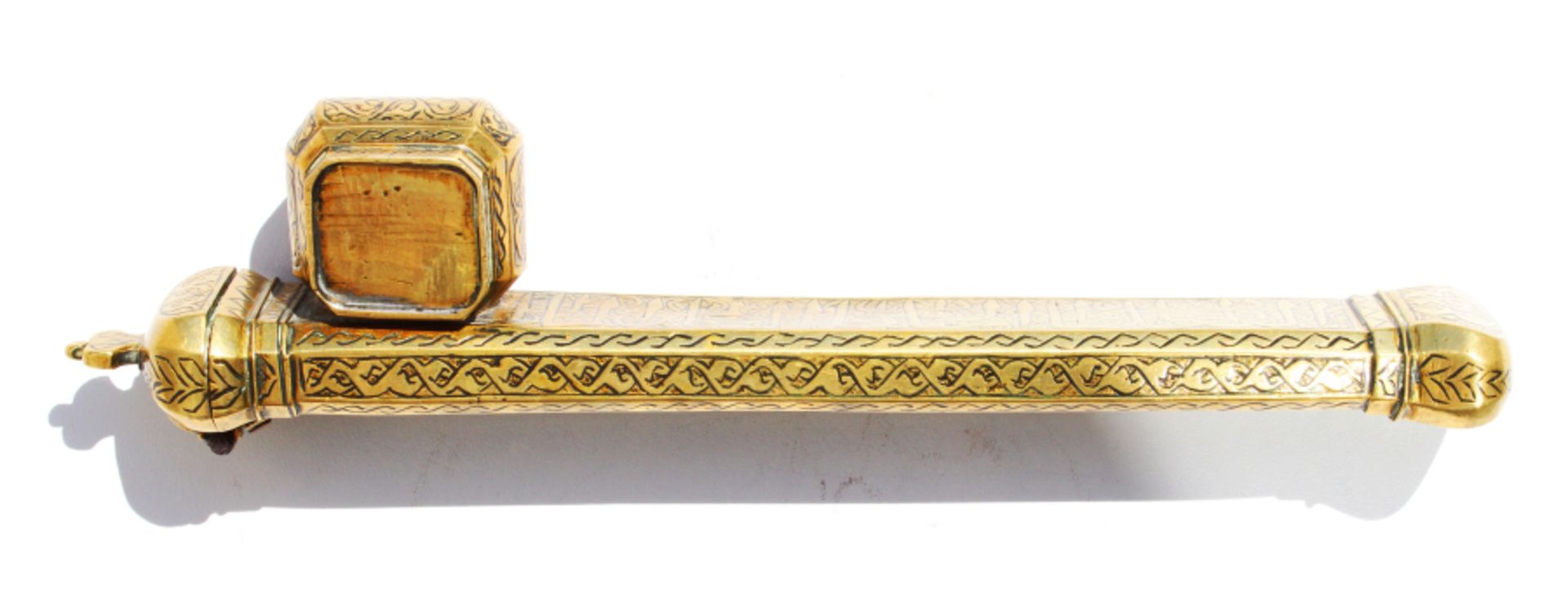 Ottoman brass pen case with inkwell - Image 9 of 12