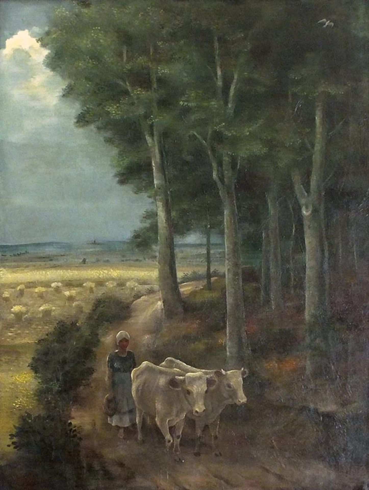 Zeller, Magnus. Landschaft mit Bauernmädchen und Kühen