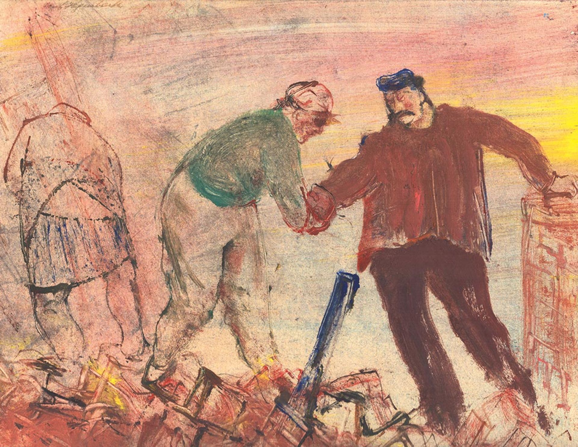 Hegenbarth, Josef. TrümmerarbeiterVerso: weitere vollgültige Zeichnung: Zwei Trümmerarbeiterinne