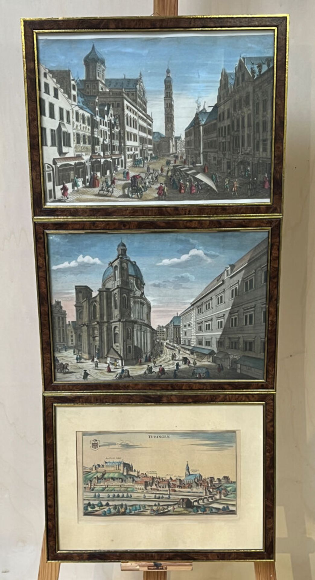 Lot de deux vues d'optique et une vue de Tübingen Gravures en couleur 25 x 37 cm -25 x 37 cm - 17 x