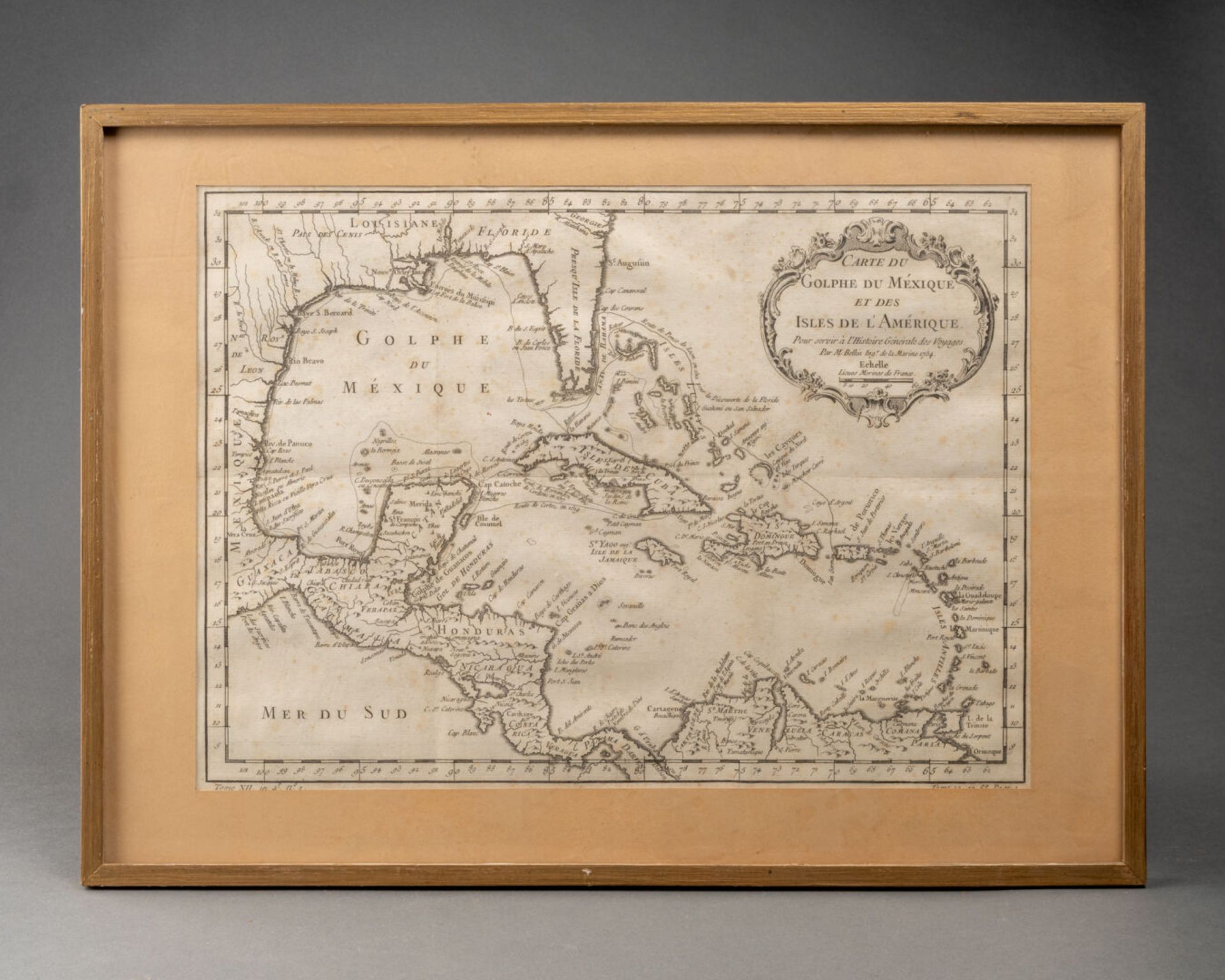 Carte du Golf du Mexique et des îles de l'Amérique Gravure du XIXe siècle H. 28 cm - L. 38,5 cm On y