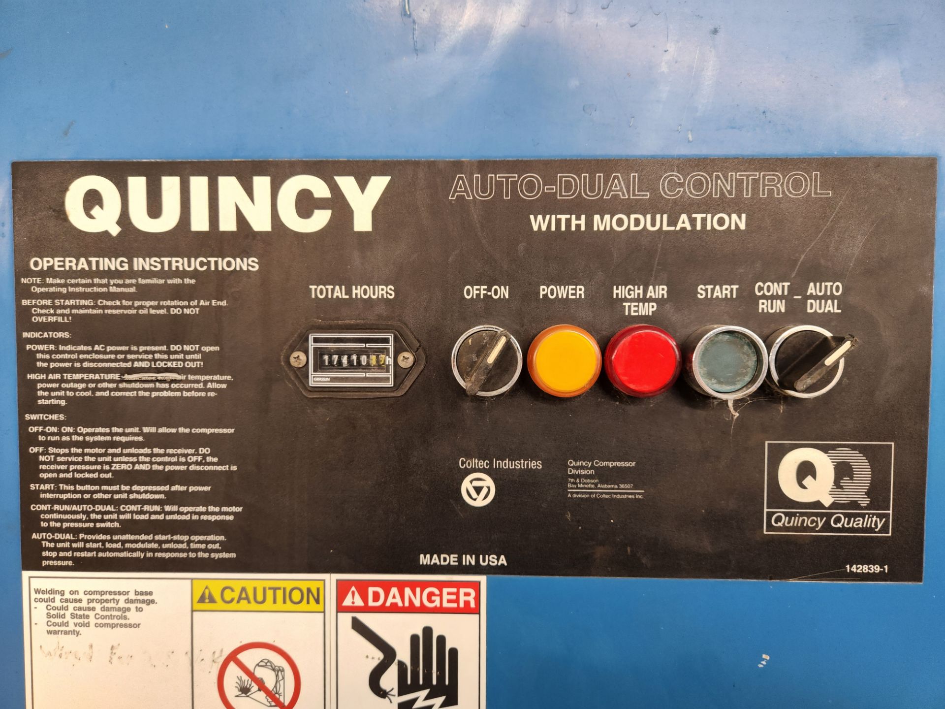 Quincy 20 Auto Dual Control Air Compressor - Image 2 of 5