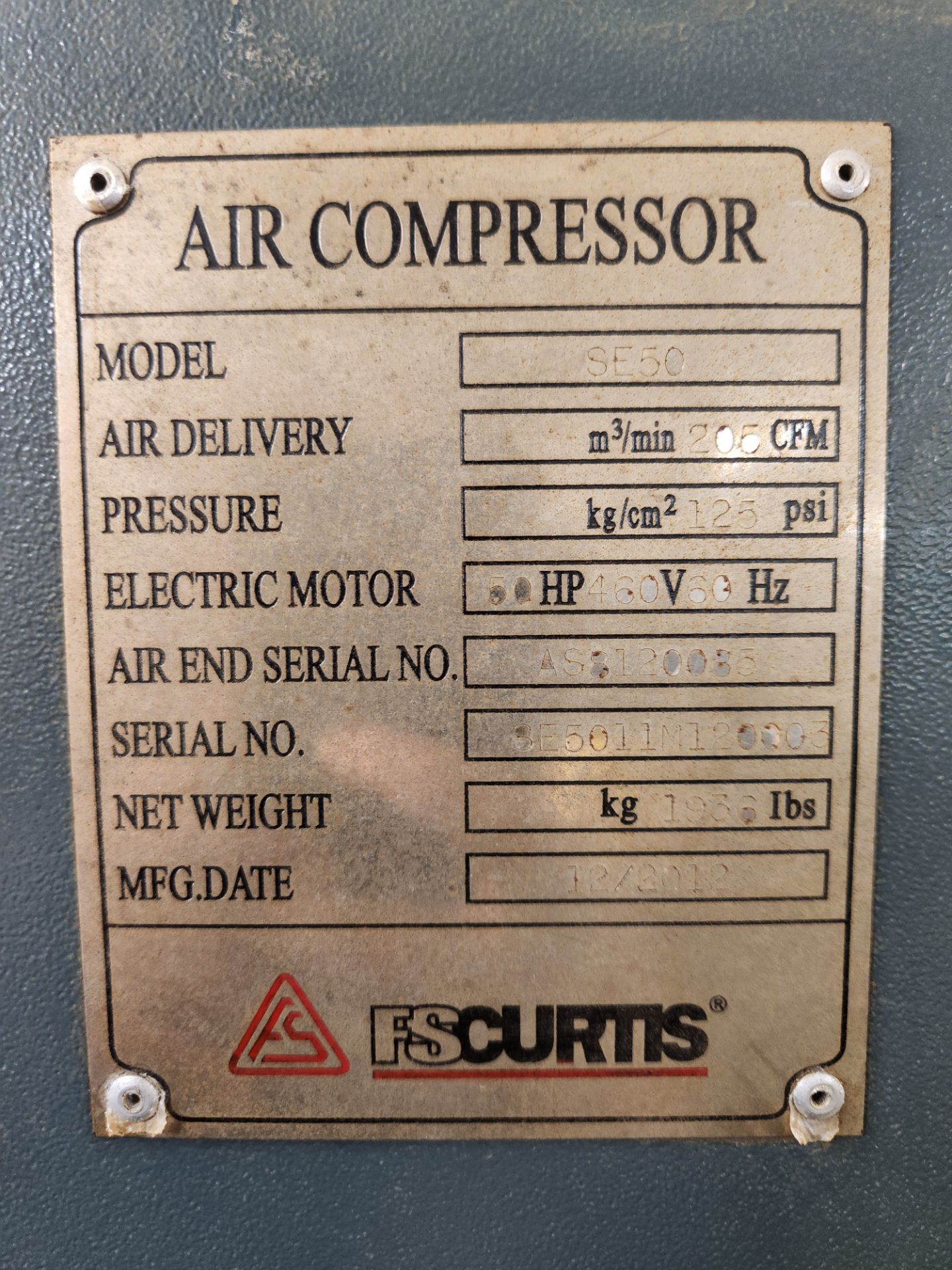 FS Curtis SE50 50HP Air Compressor - Image 4 of 5