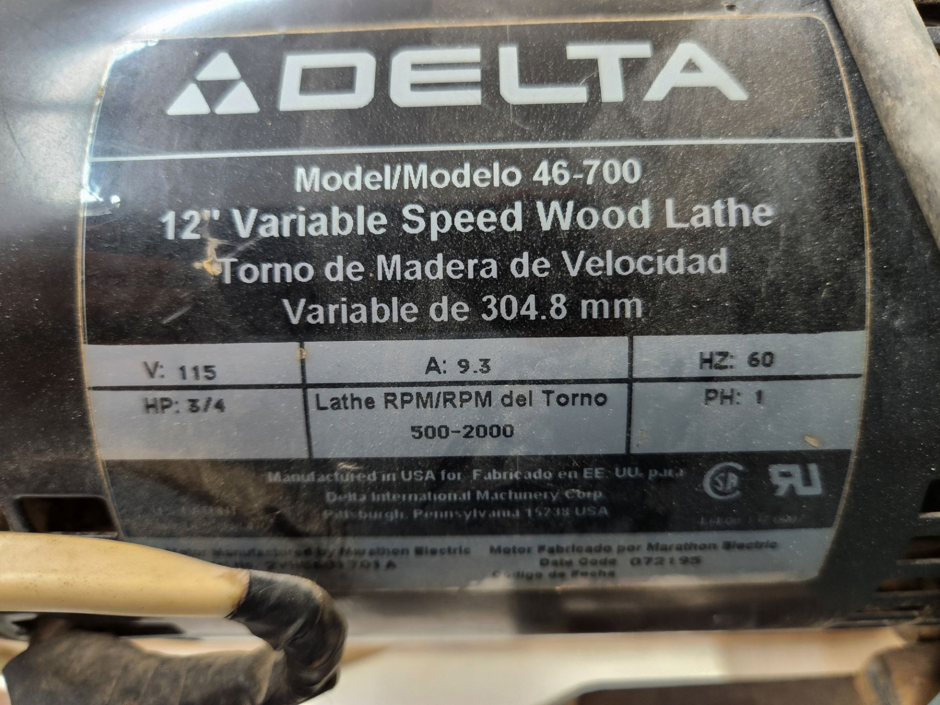 Delta 12" Variable Speed Wood Lathe - Image 5 of 5