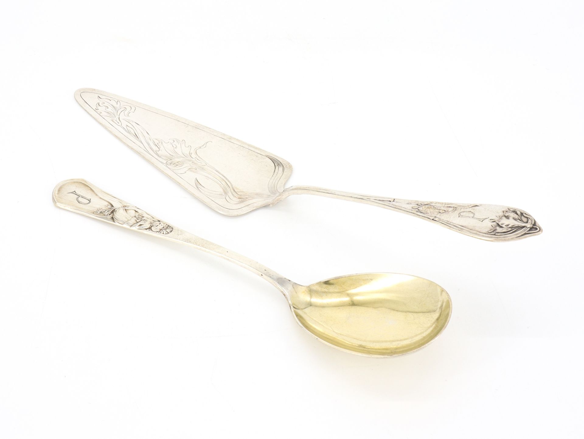 2 pieces of cutlery in finest art nouveau 800 silver circa 1900. - Image 3 of 8