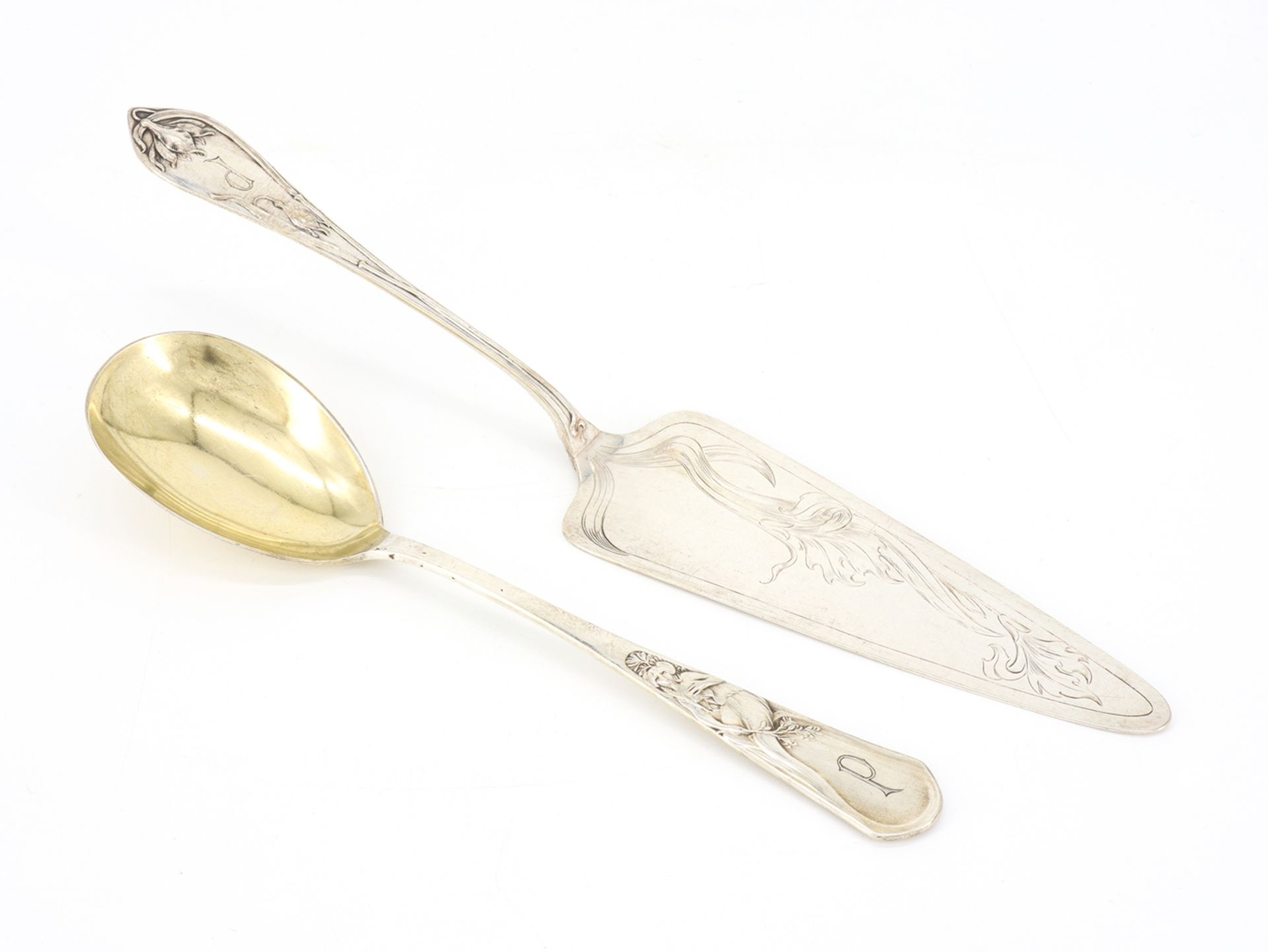 2 pieces of cutlery in finest art nouveau 800 silver circa 1900. - Image 2 of 8