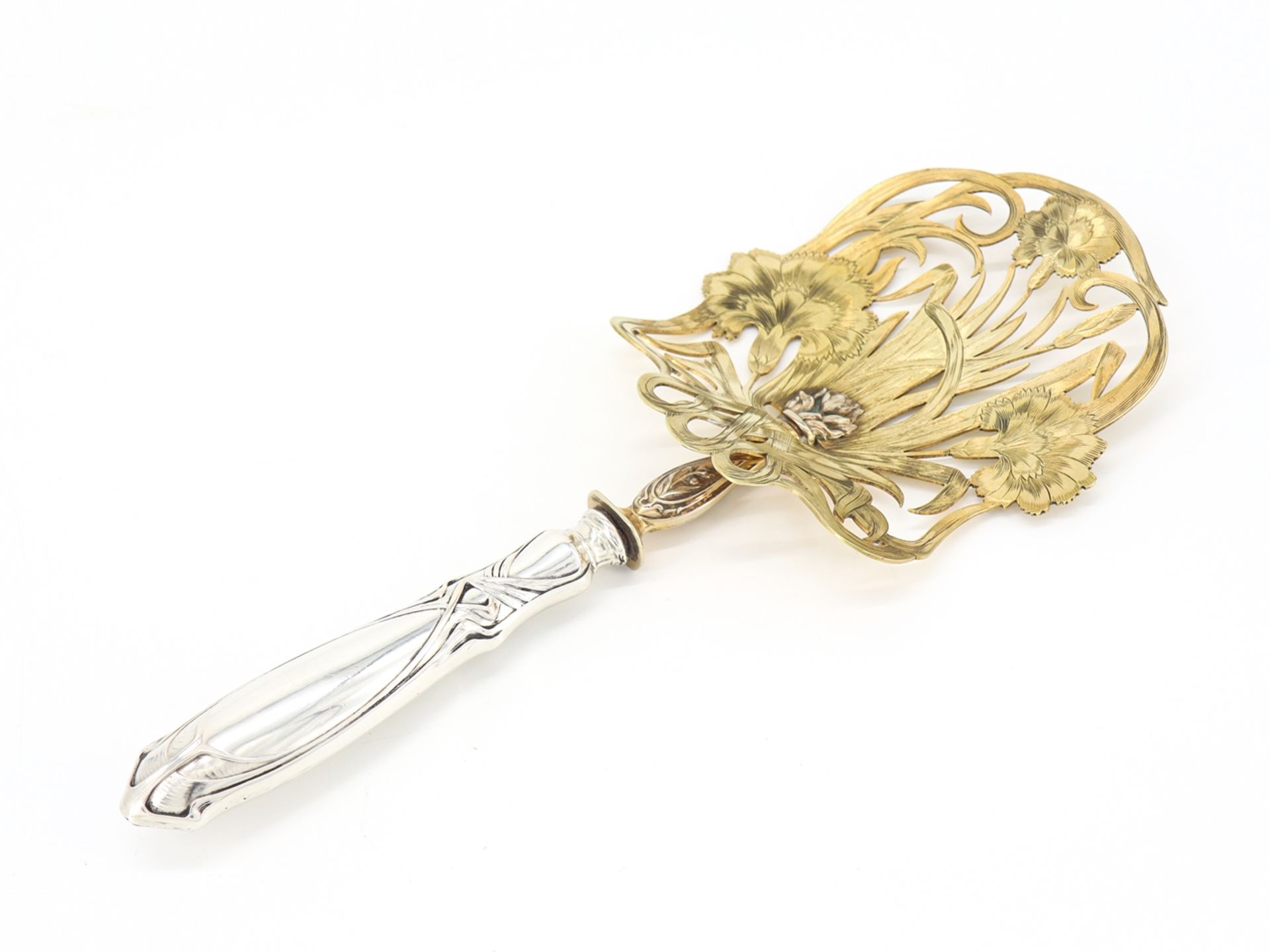 Magnificent Art Nouveau Asparagus Lifter in 800 Silver, Gilded around 1900 - Image 3 of 6