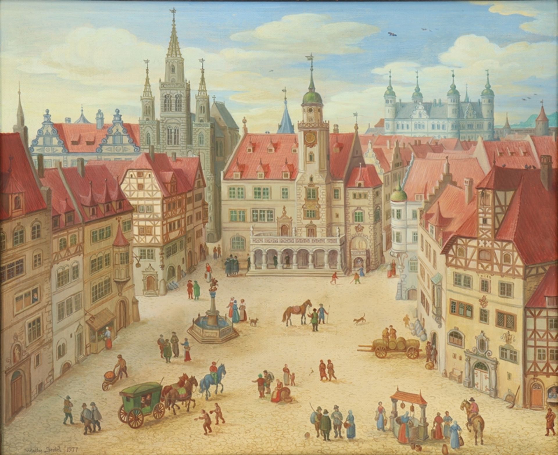 Walter Seidel (born 1950), painting "Franconian marketplace" (Ansbach).