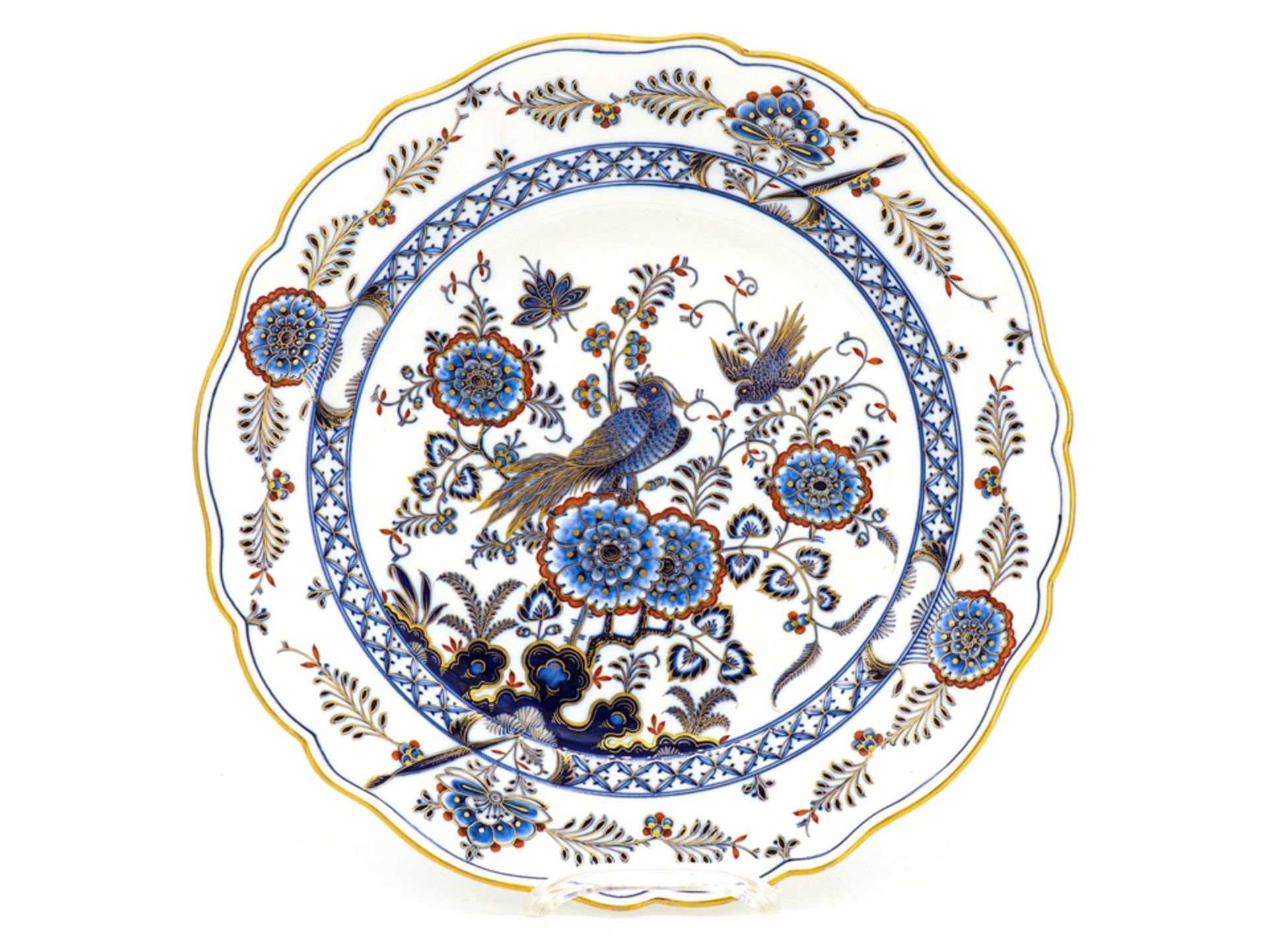 Meissen large wall plate, onion pattern with bird motif, 2nd half 19th century.