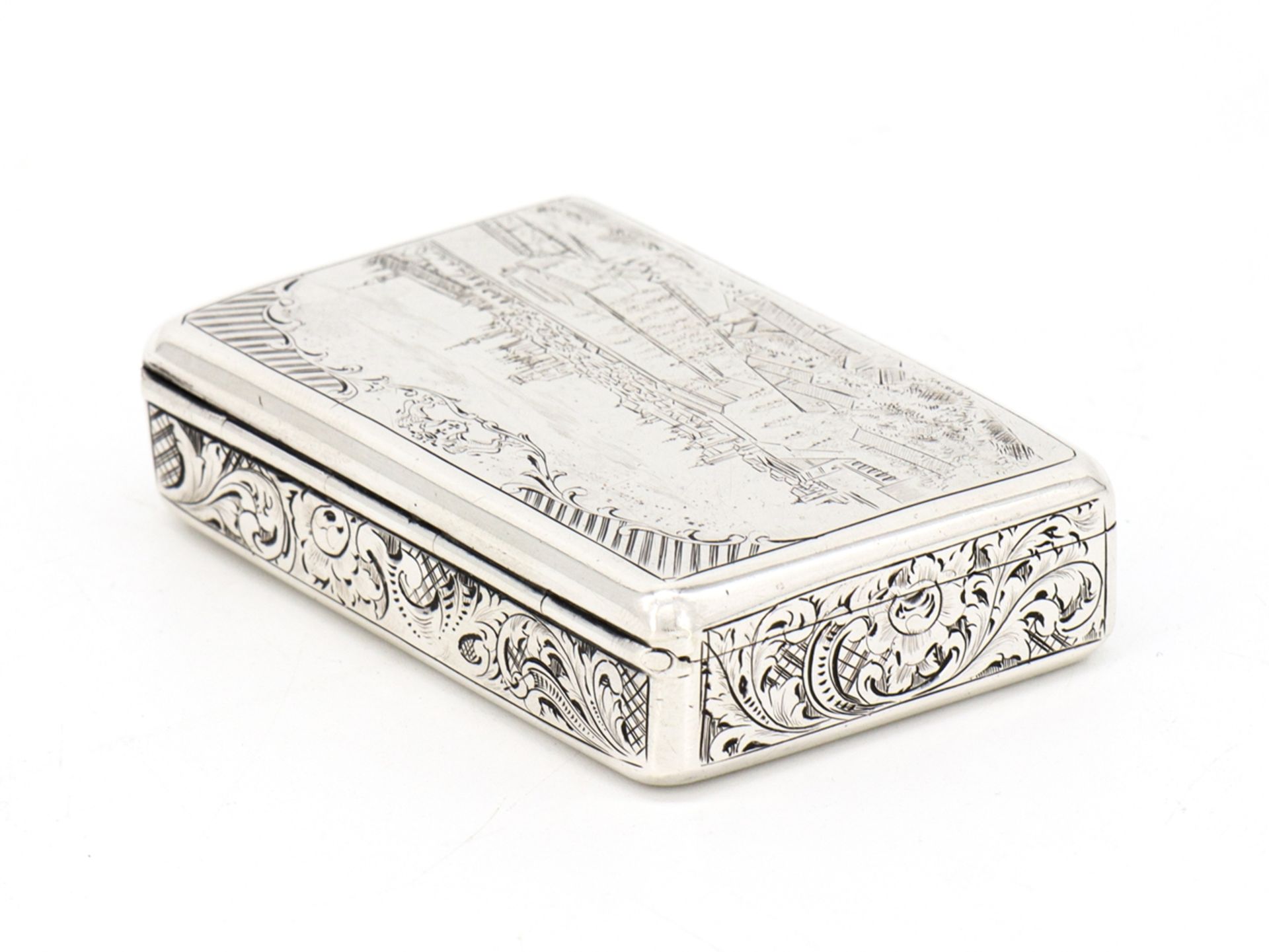 Match silver case with finely chased city view, around 1850 - Image 4 of 9