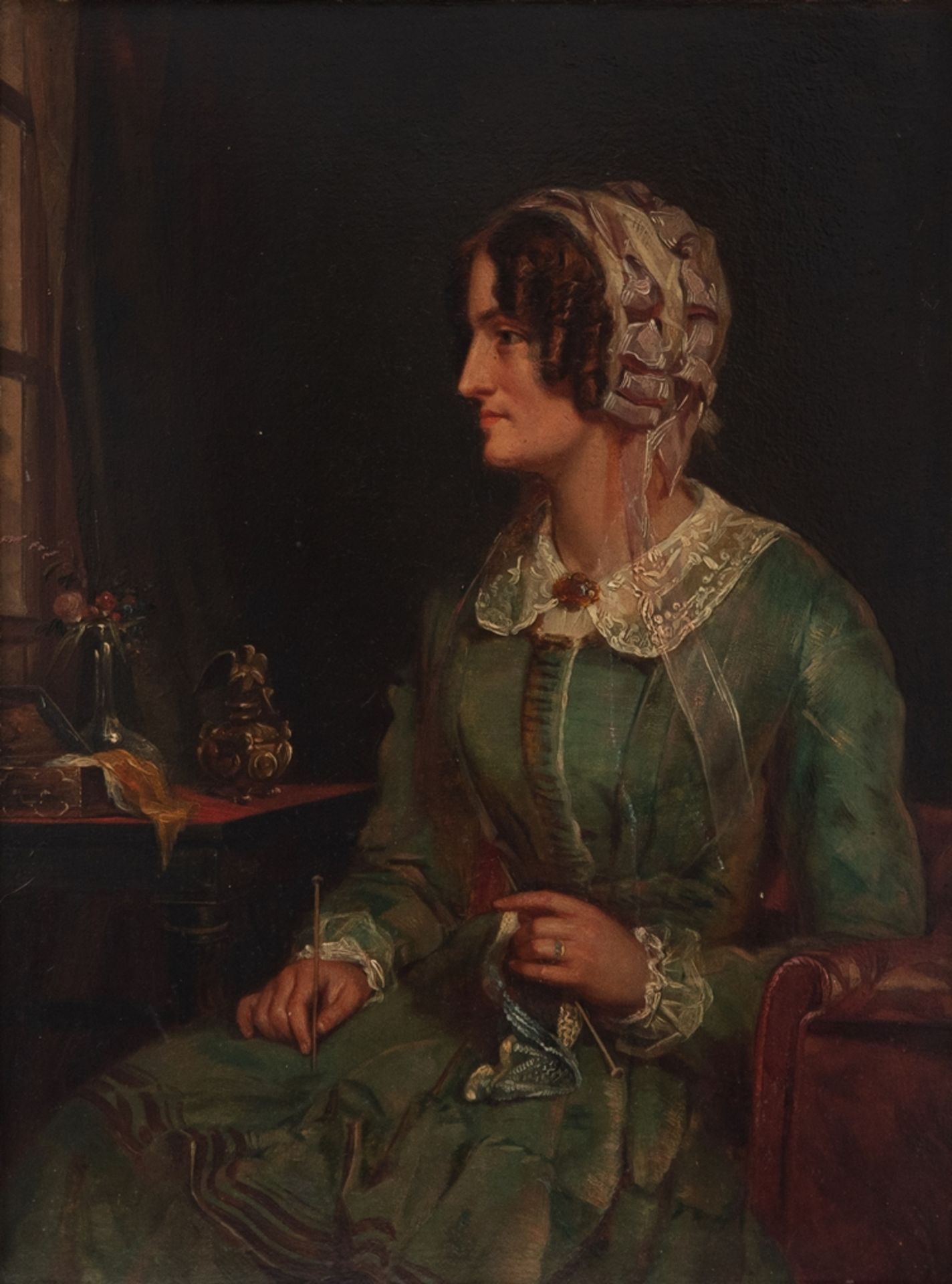 Portrait of a lady, unknown painter, oil on cardboard, end of 19th century. 