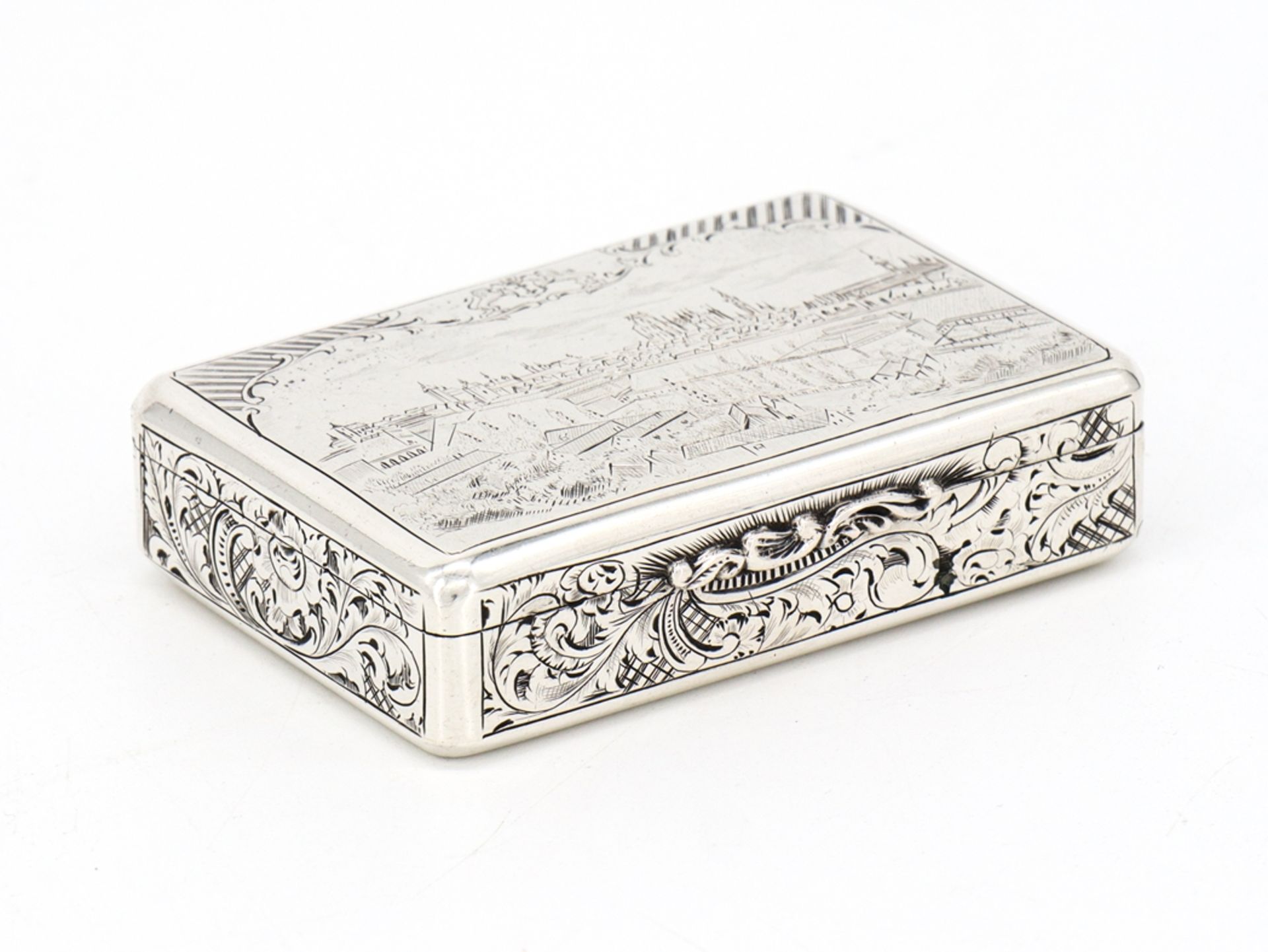 Match silver case with finely chased city view, around 1850 - Image 5 of 9