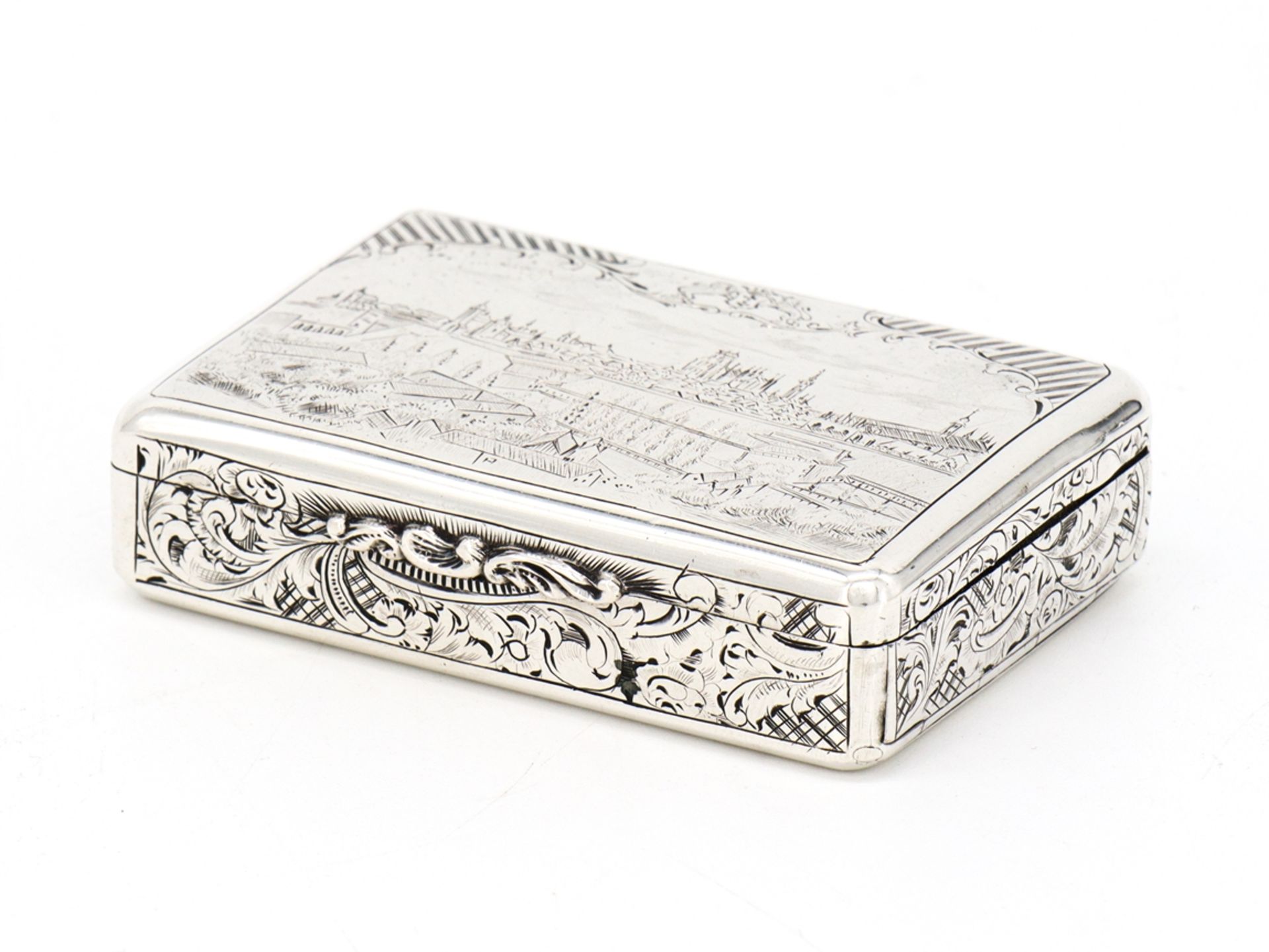 Match silver case with finely chased city view, around 1850 - Image 2 of 9