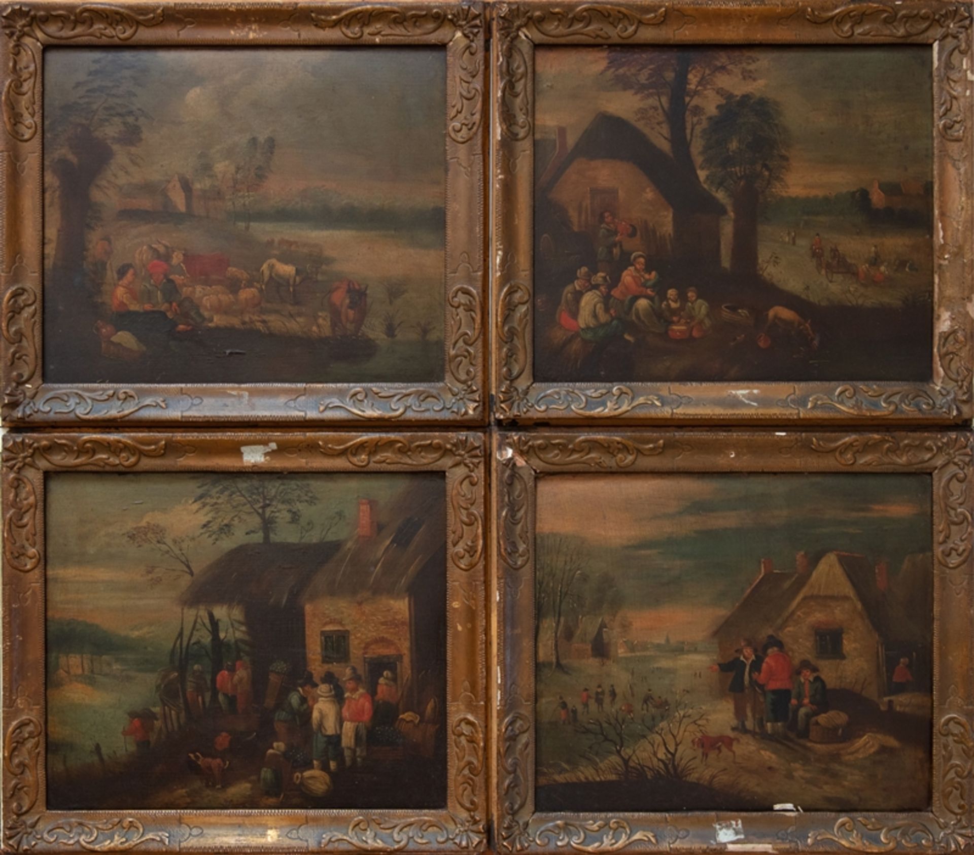 Cycle of the Seasons, four paintings, oil on wood, late 17th century. - Image 3 of 3