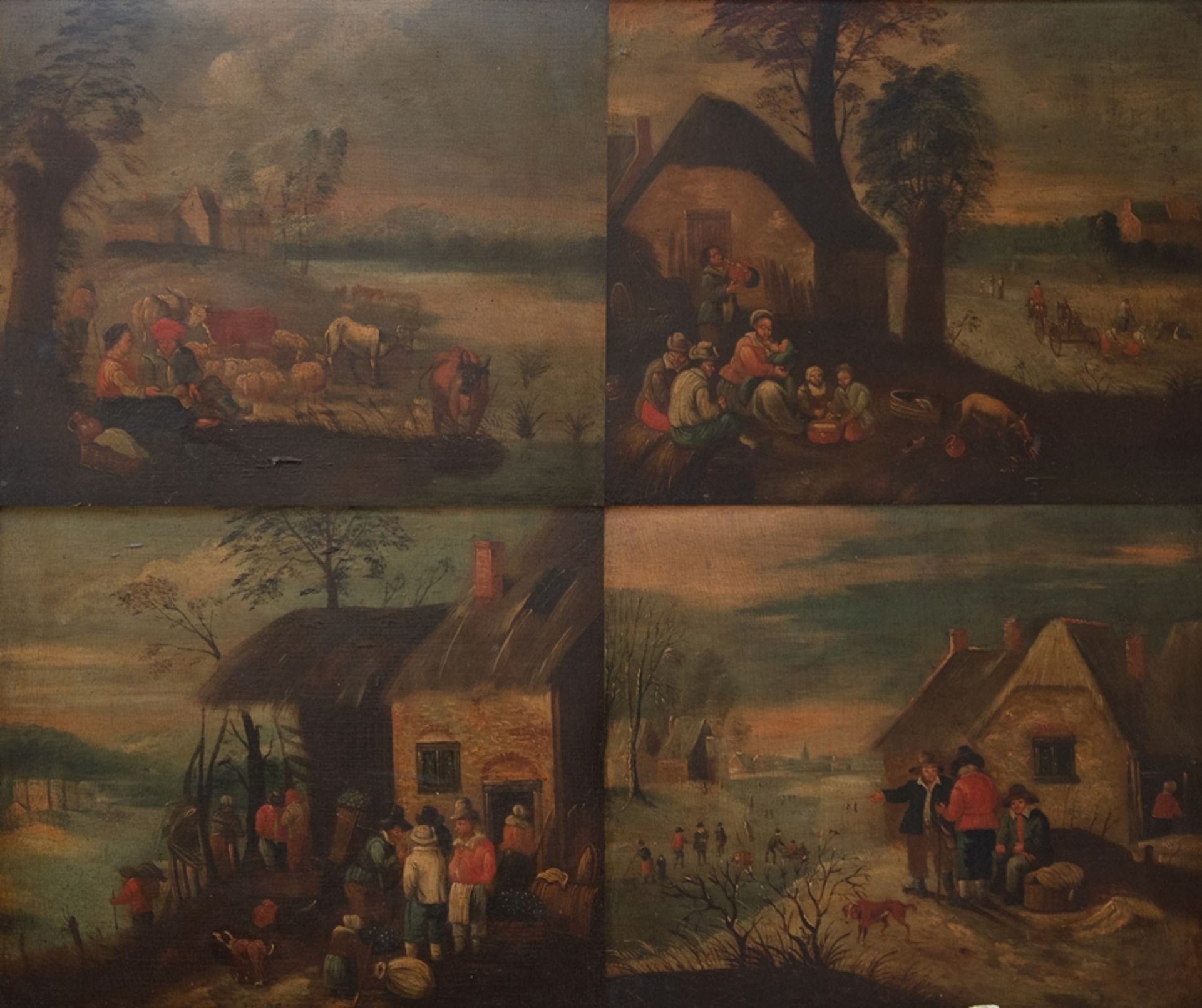 Cycle of the Seasons, four paintings, oil on wood, late 17th century.