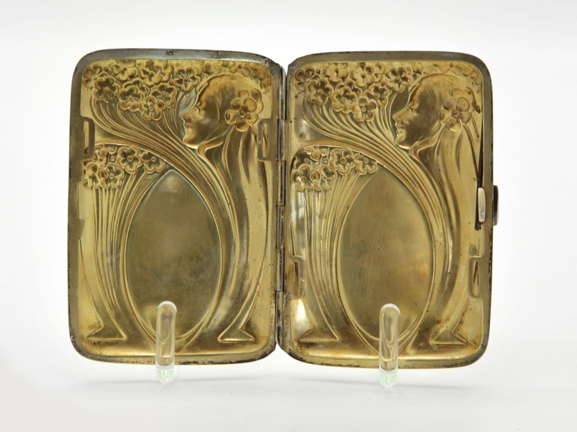 Fine art nouveau cigarette case and matchbox, 800 silver. - Image 3 of 5