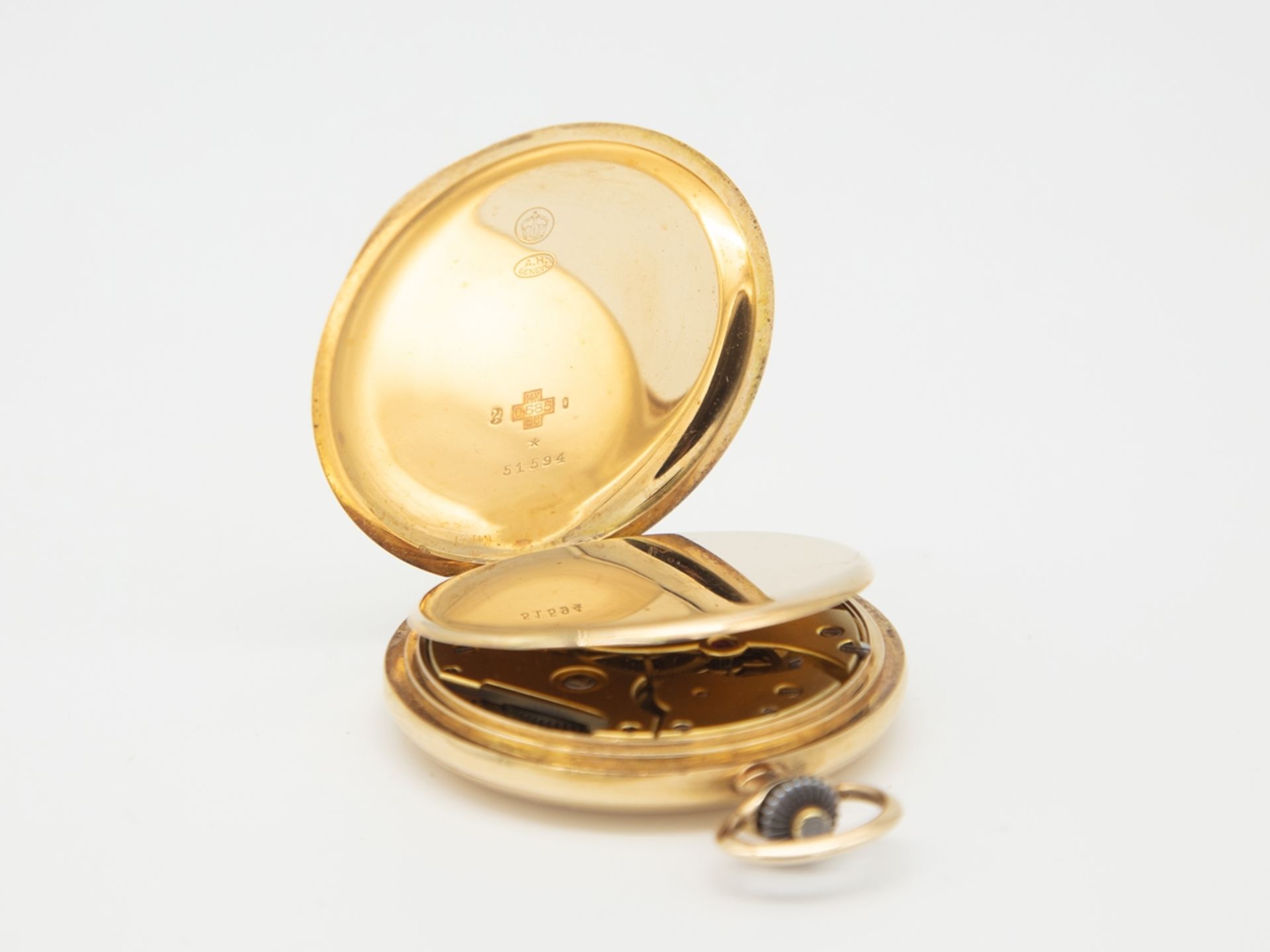 Alex Hüning Savonette pocket watch in 14 K, 585 yellow gold, 3 lids, around 1920  - Image 5 of 8