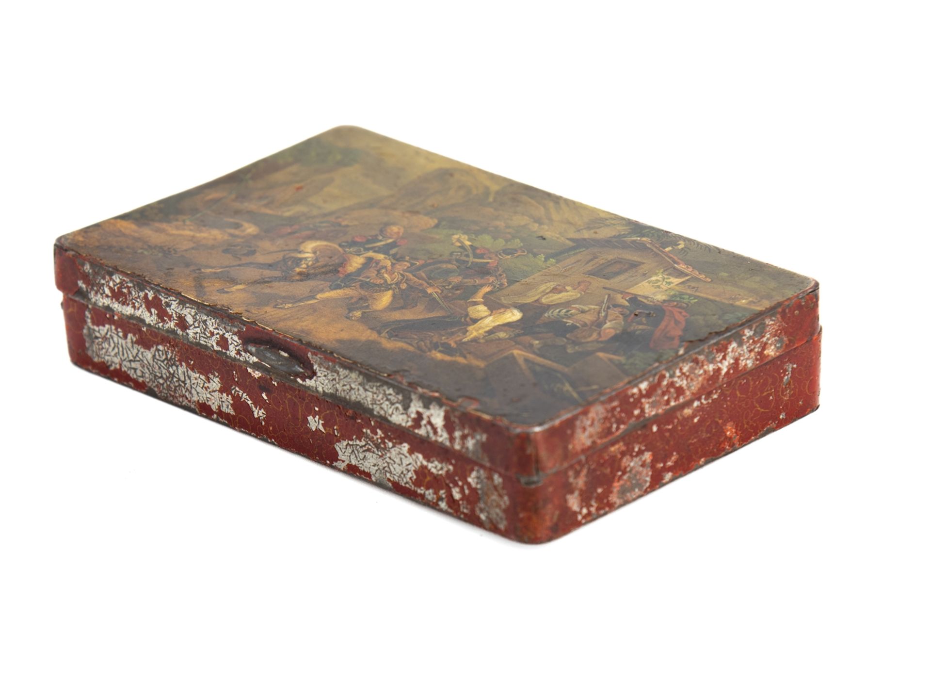 Hand-painted cigar box, tabatiere, robbery scene probably Italy, end of 19th century. - Image 2 of 5