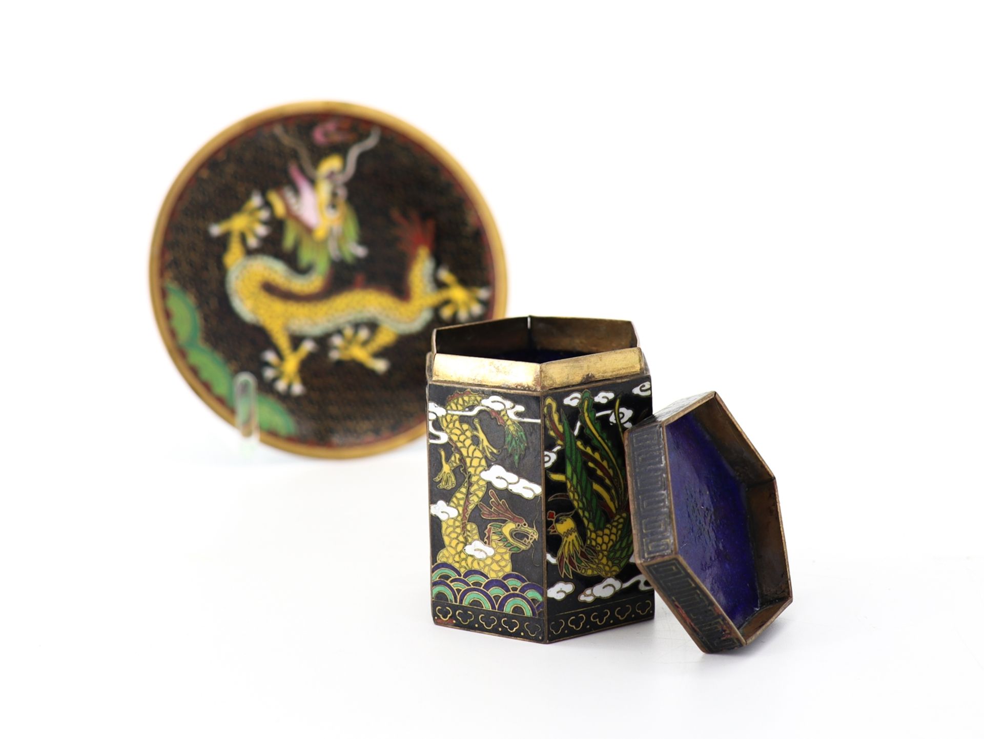 Cloisonne, bowl and box, black enamel, China, 1st half 20th century. - Image 3 of 7