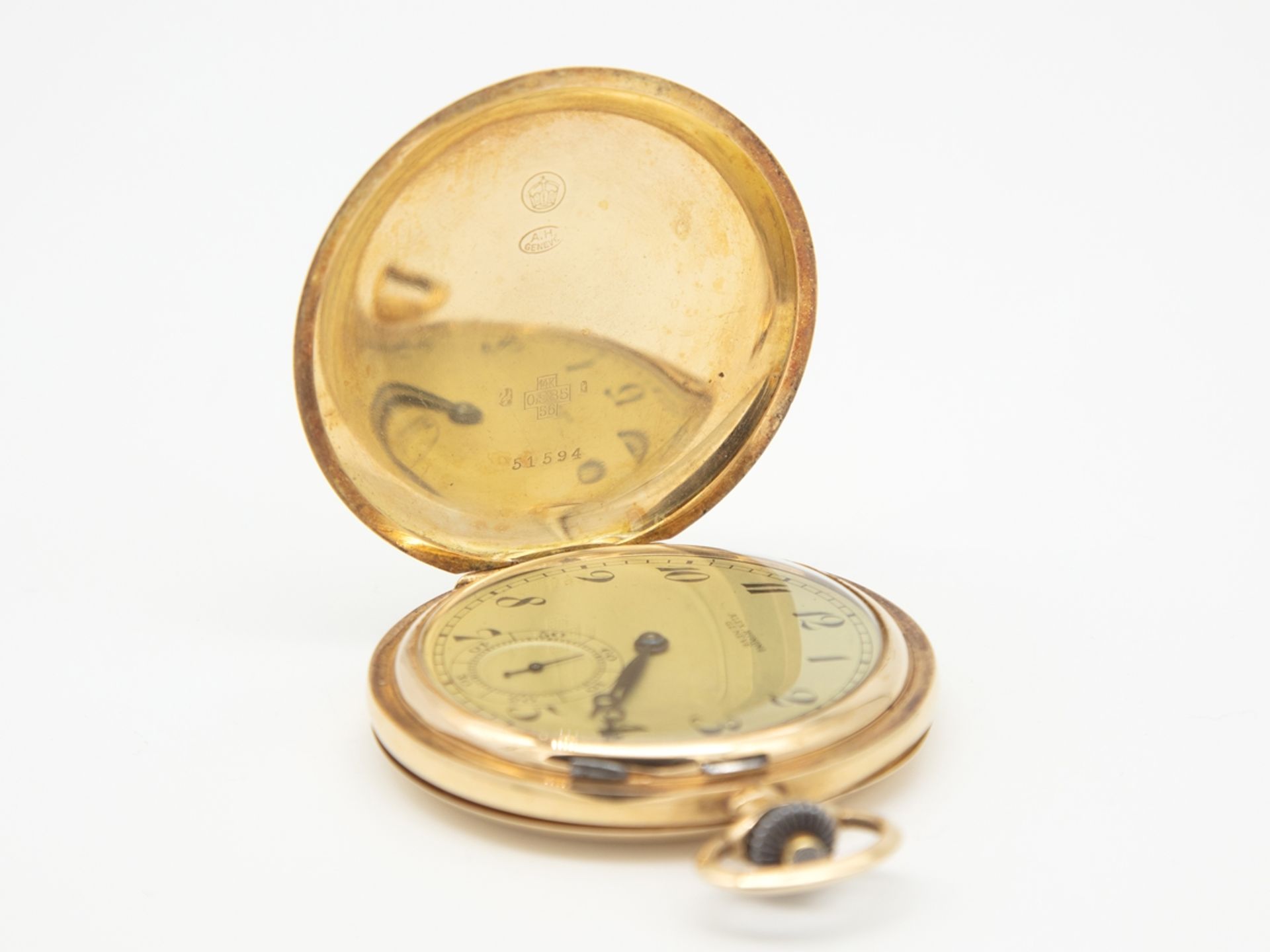Alex Hüning Savonette pocket watch in 14 K, 585 yellow gold, 3 lids, around 1920  - Image 3 of 8