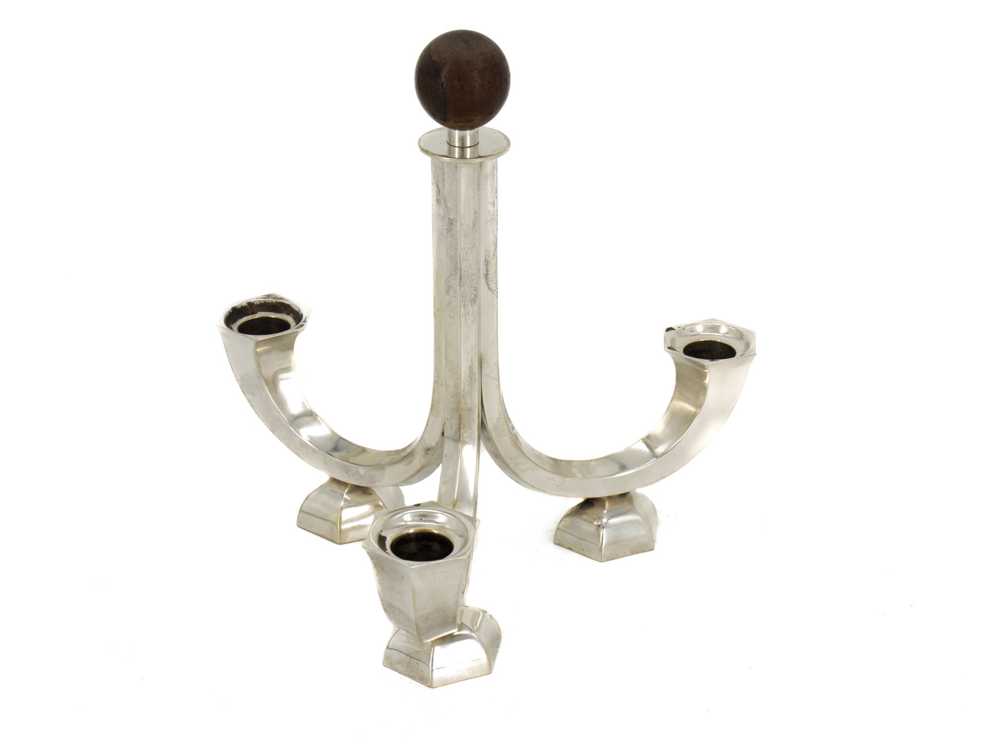 3-armed Bauhaus silver chandelier in 830 silver with wooden knob, around 1930 - Image 2 of 5