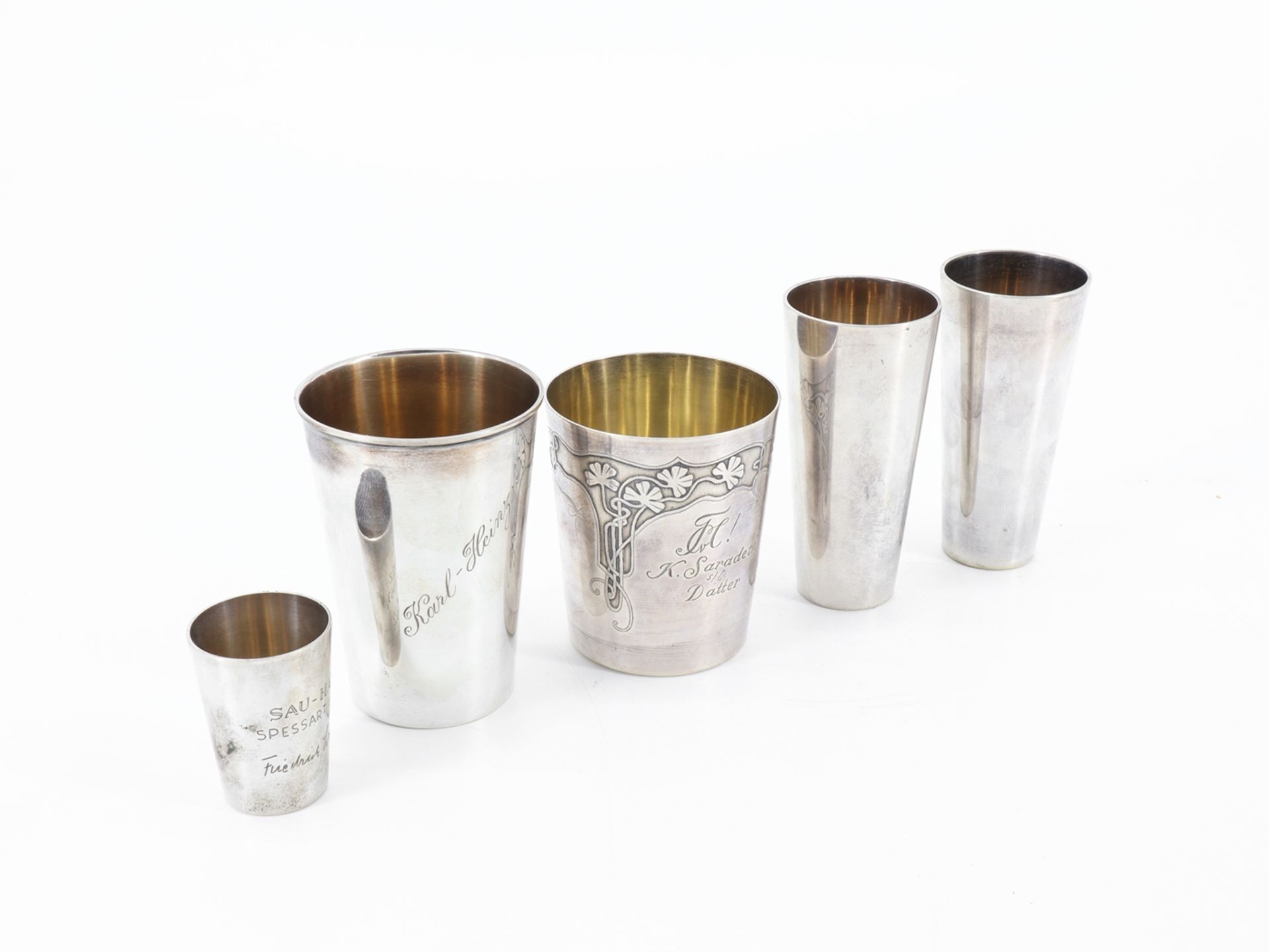 5 silver cups, gilded, 800 silver, 1900 - 1920 - Image 2 of 4