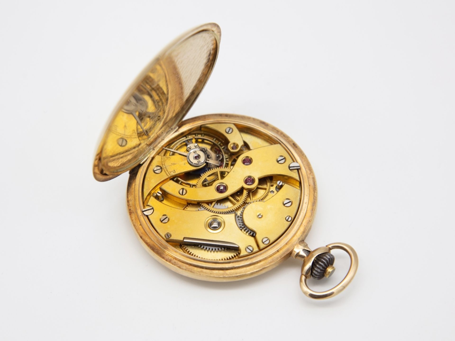 Alex Hüning Savonette pocket watch in 14 K, 585 yellow gold, 3 lids, around 1920  - Image 8 of 8