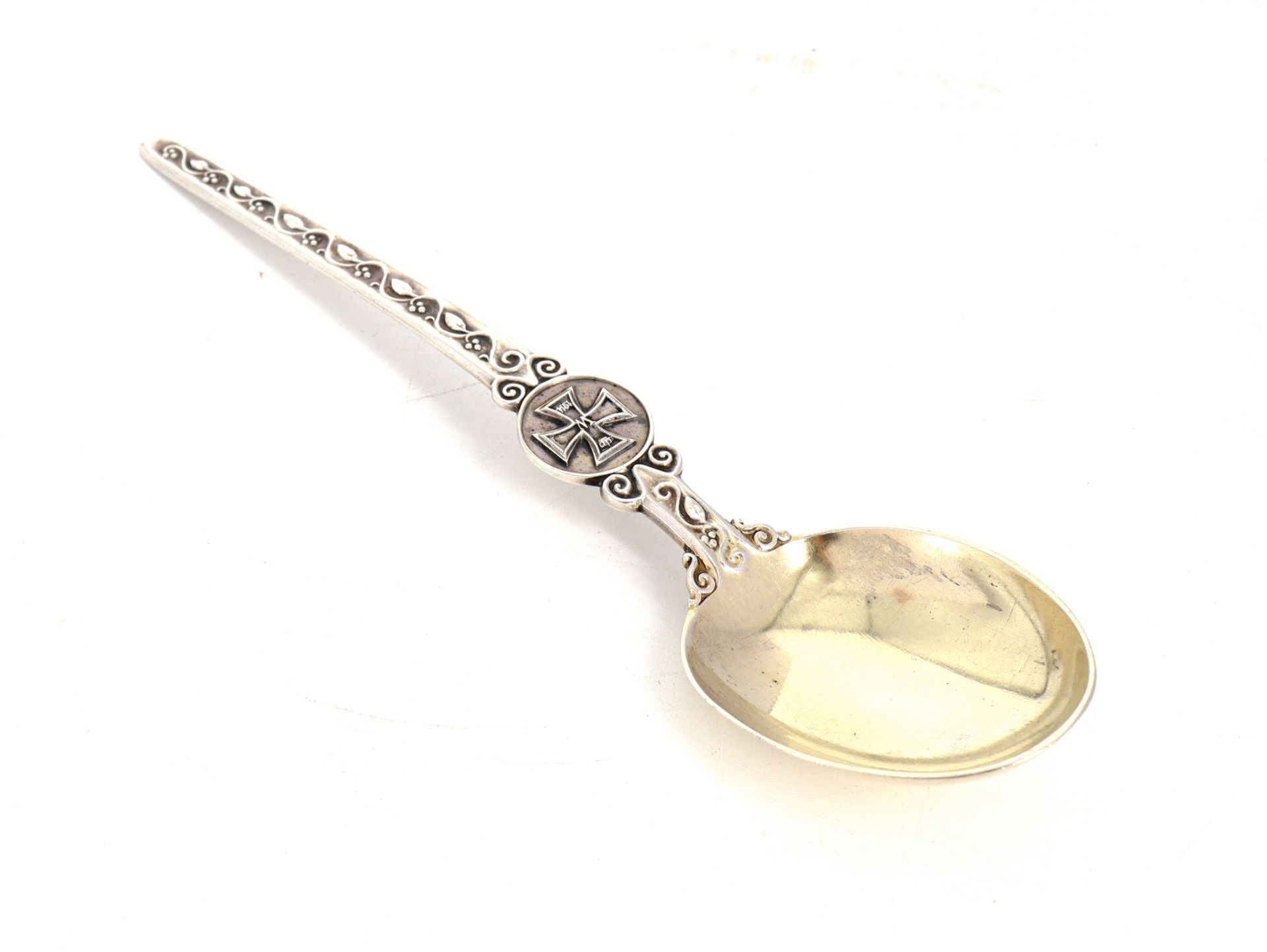 Patriotic spoon, 800 silver, gilded, Iron Cross, 1914