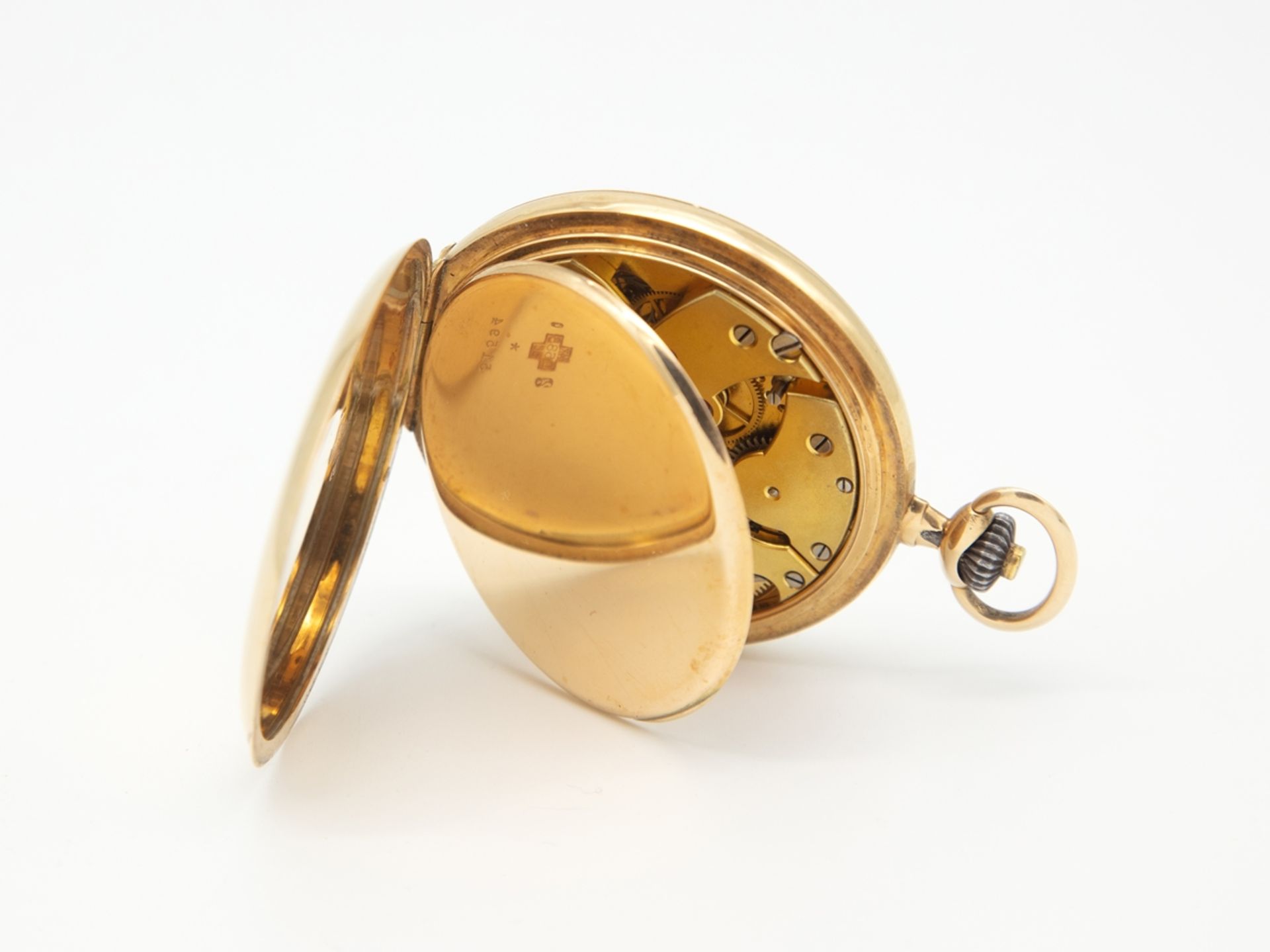 Alex Hüning Savonette pocket watch in 14 K, 585 yellow gold, 3 lids, around 1920  - Image 6 of 8