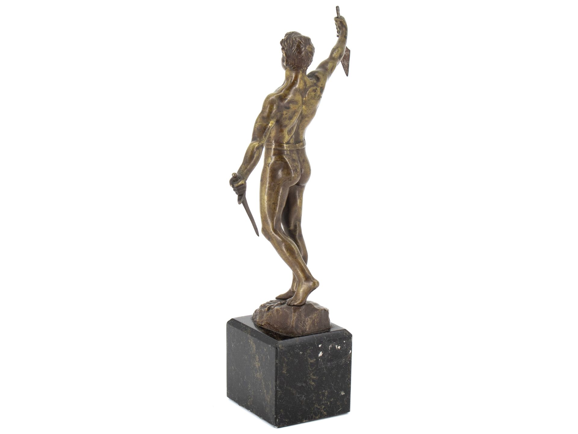 Bronze sculpture, WW1, warrior with sword on marble base, dated 1914. - Image 2 of 7