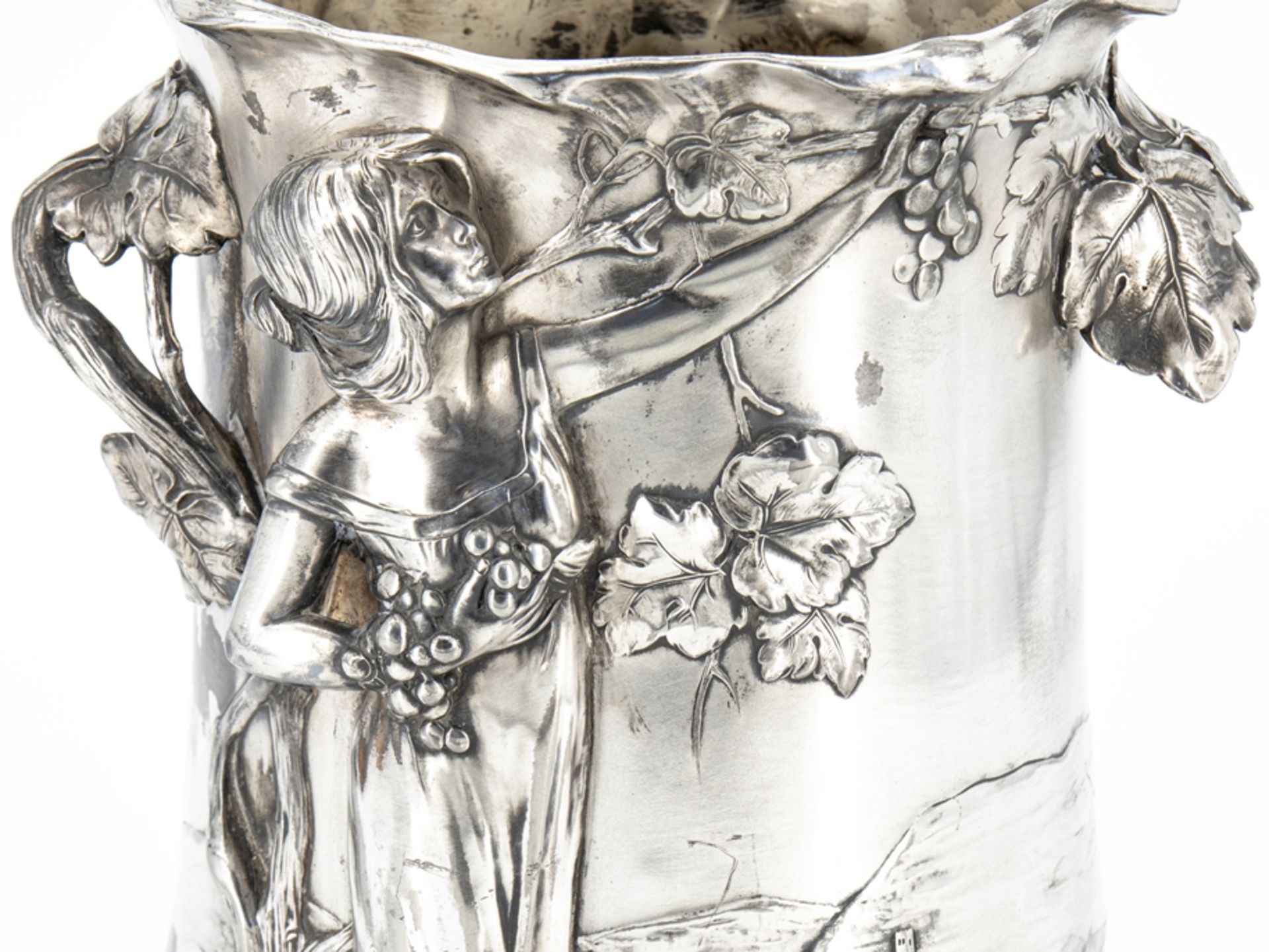 Impressive Art Nouveau Champagne Cooler, Rhine Landscape, c. 1900 - Image 5 of 7