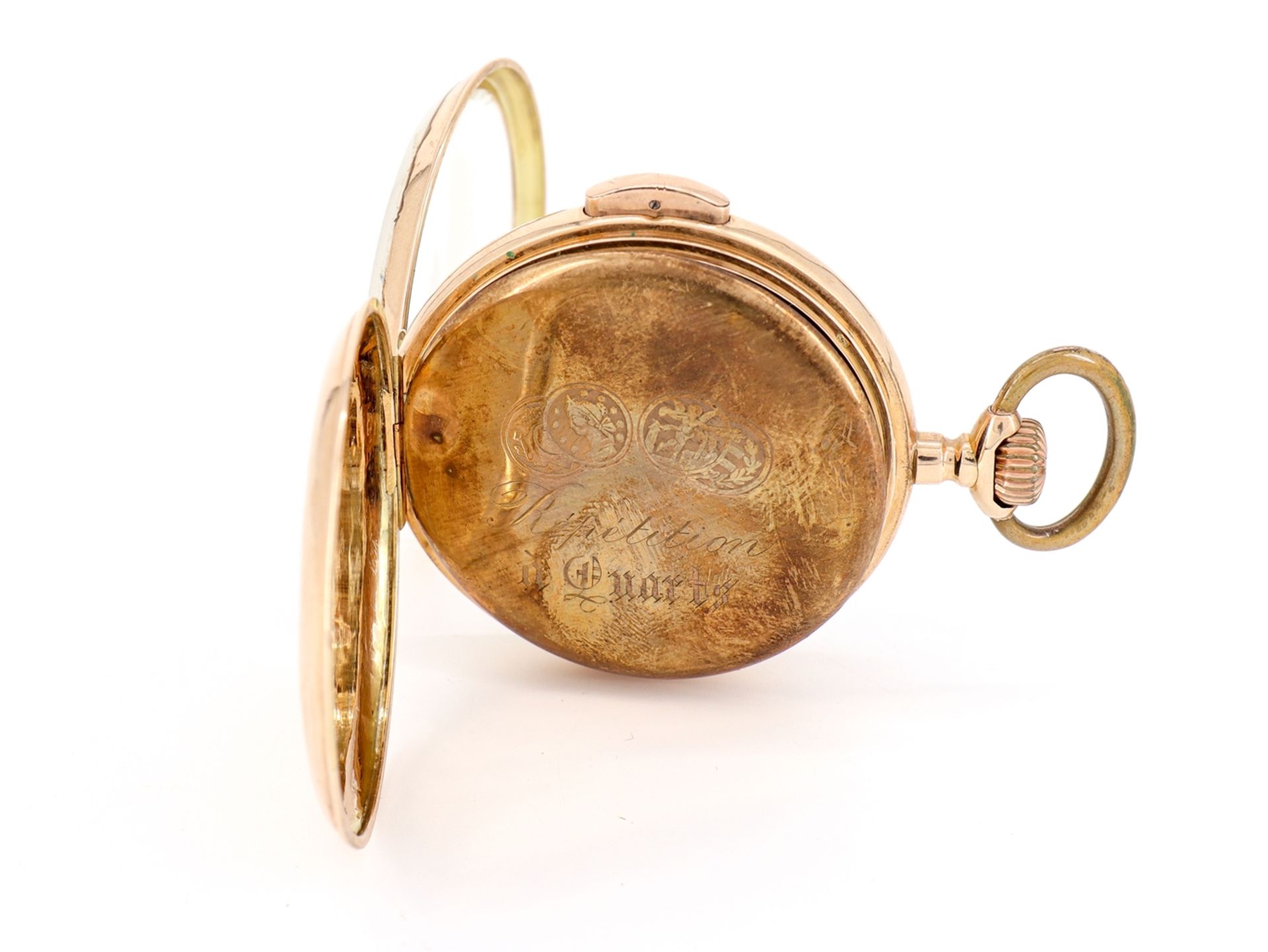 Pocket watch 14K, 585 red gold with small second and 1/4 hour repeater. - Image 5 of 8