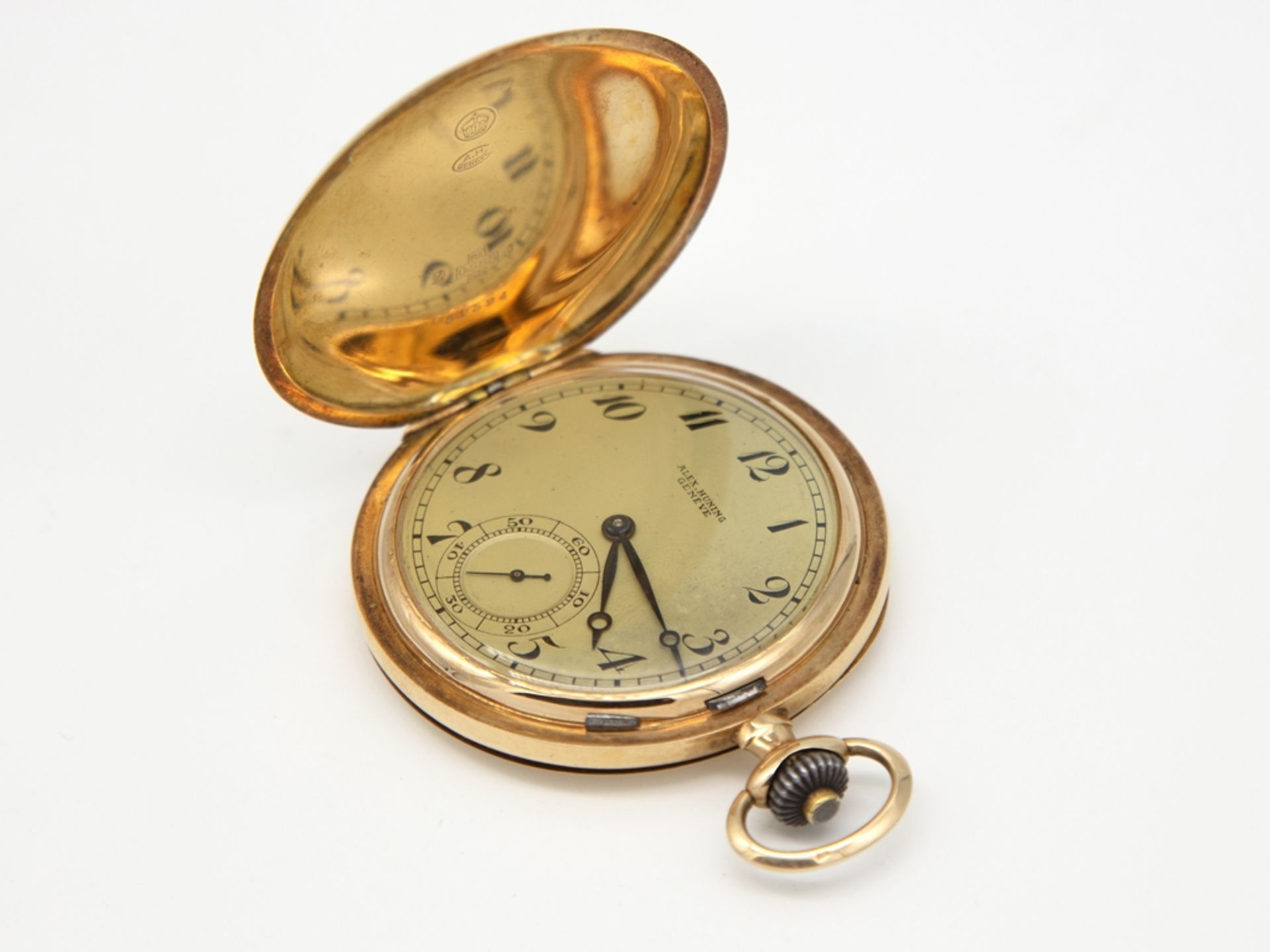 Alex Hüning Savonette pocket watch in 14 K, 585 yellow gold, 3 lids, around 1920 