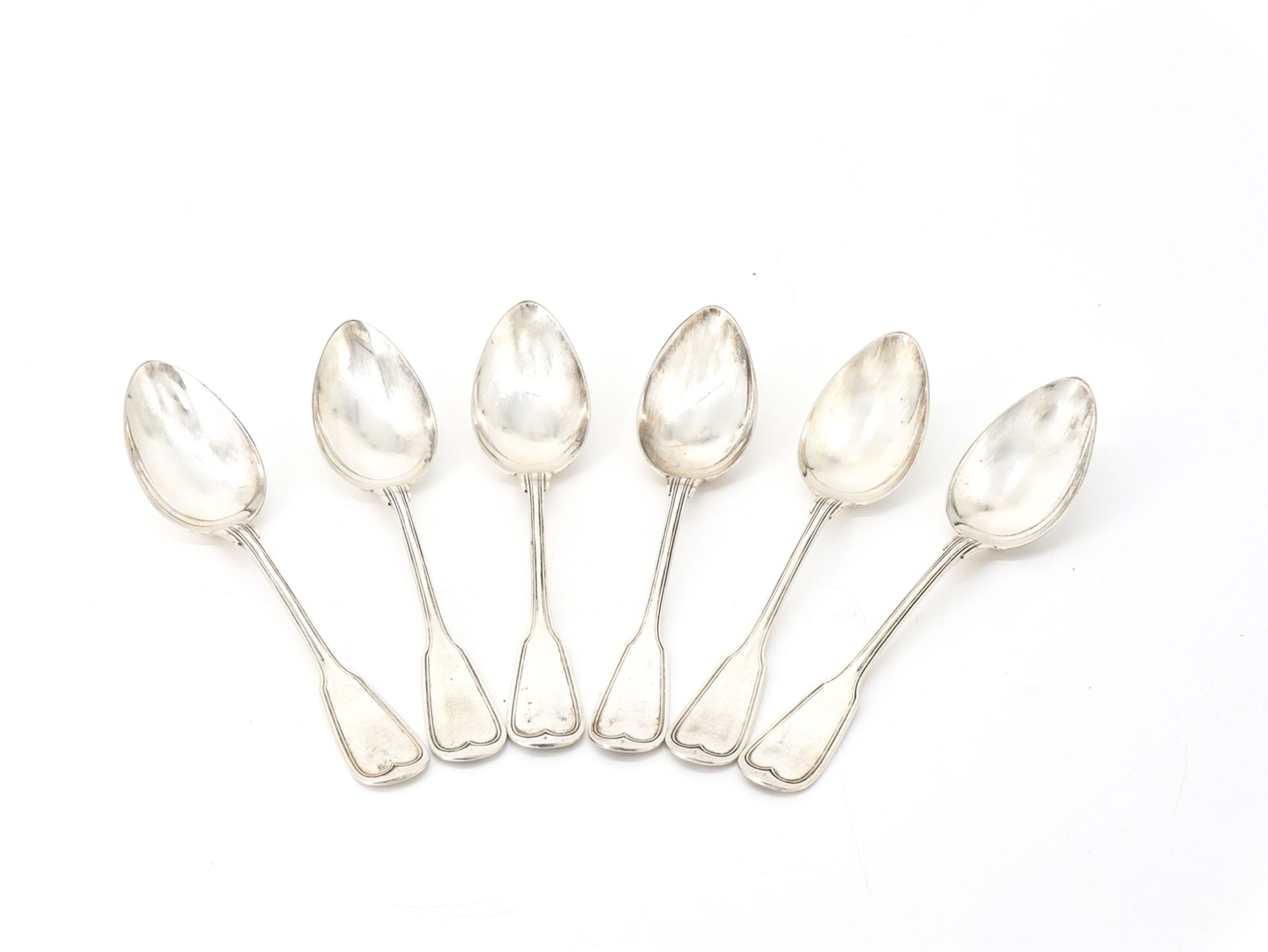 6 large silver spoons, Augsburg thread, 800 silver, around 1880 - Image 4 of 4