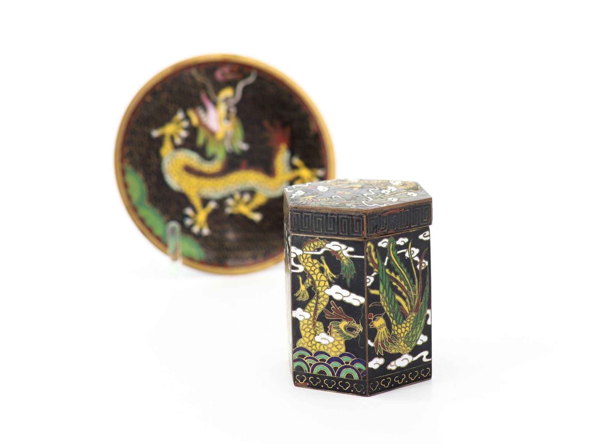 Cloisonne, bowl and box, black enamel, China, 1st half 20th century. - Image 2 of 7
