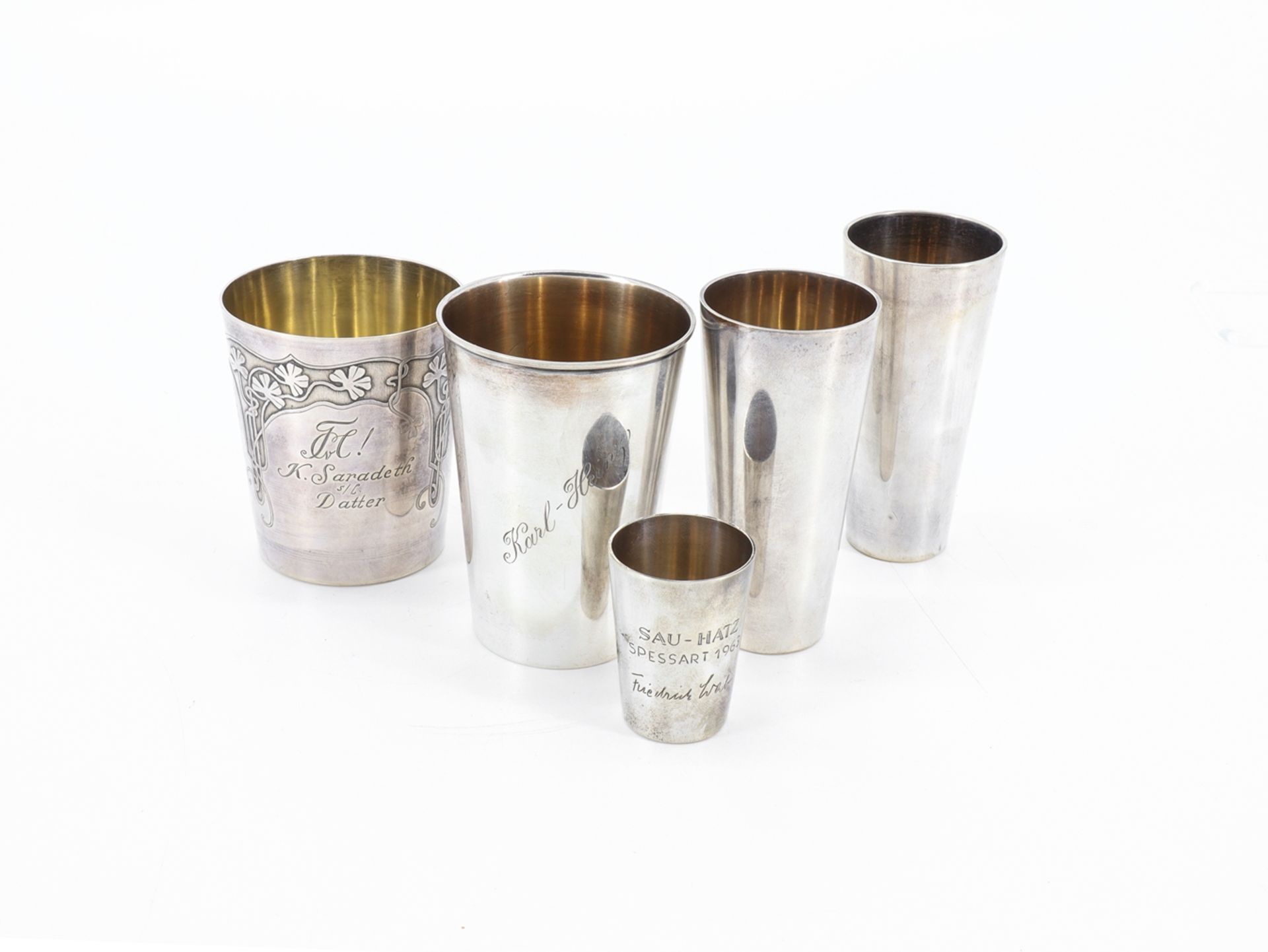 5 silver cups, gilded, 800 silver, 1900 - 1920 - Image 4 of 4