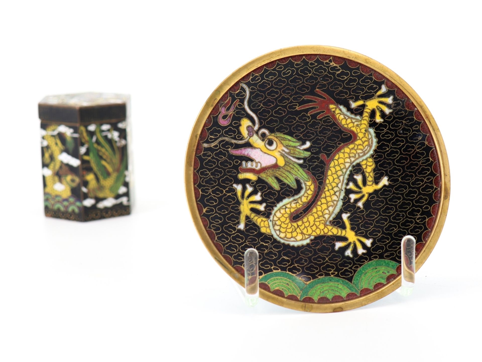 Cloisonne, bowl and box, black enamel, China, 1st half 20th century. - Image 5 of 7