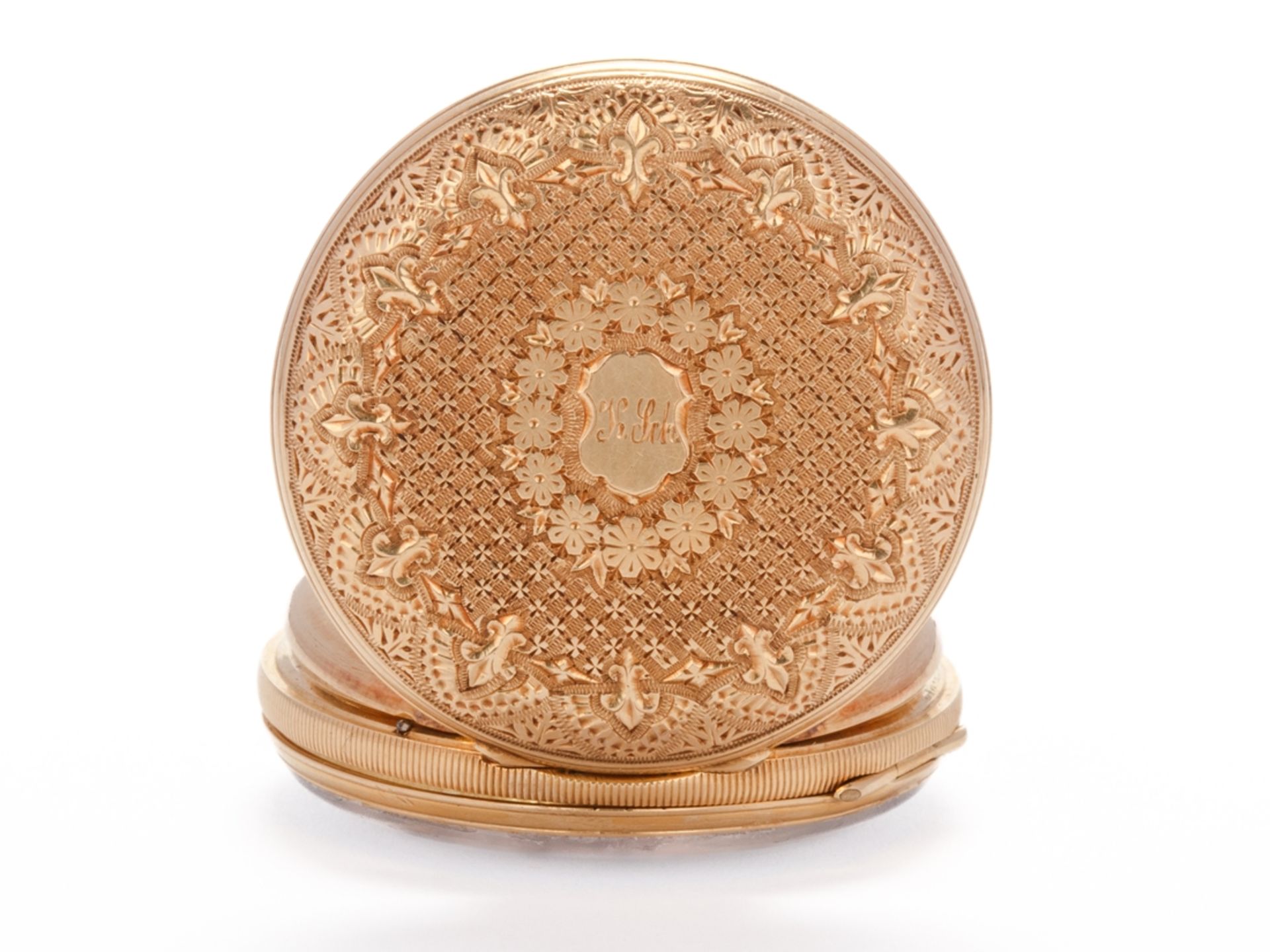 Large Swiss ladies' pocket watch in 18 K, 750 gold, circa 1880. - Image 7 of 8