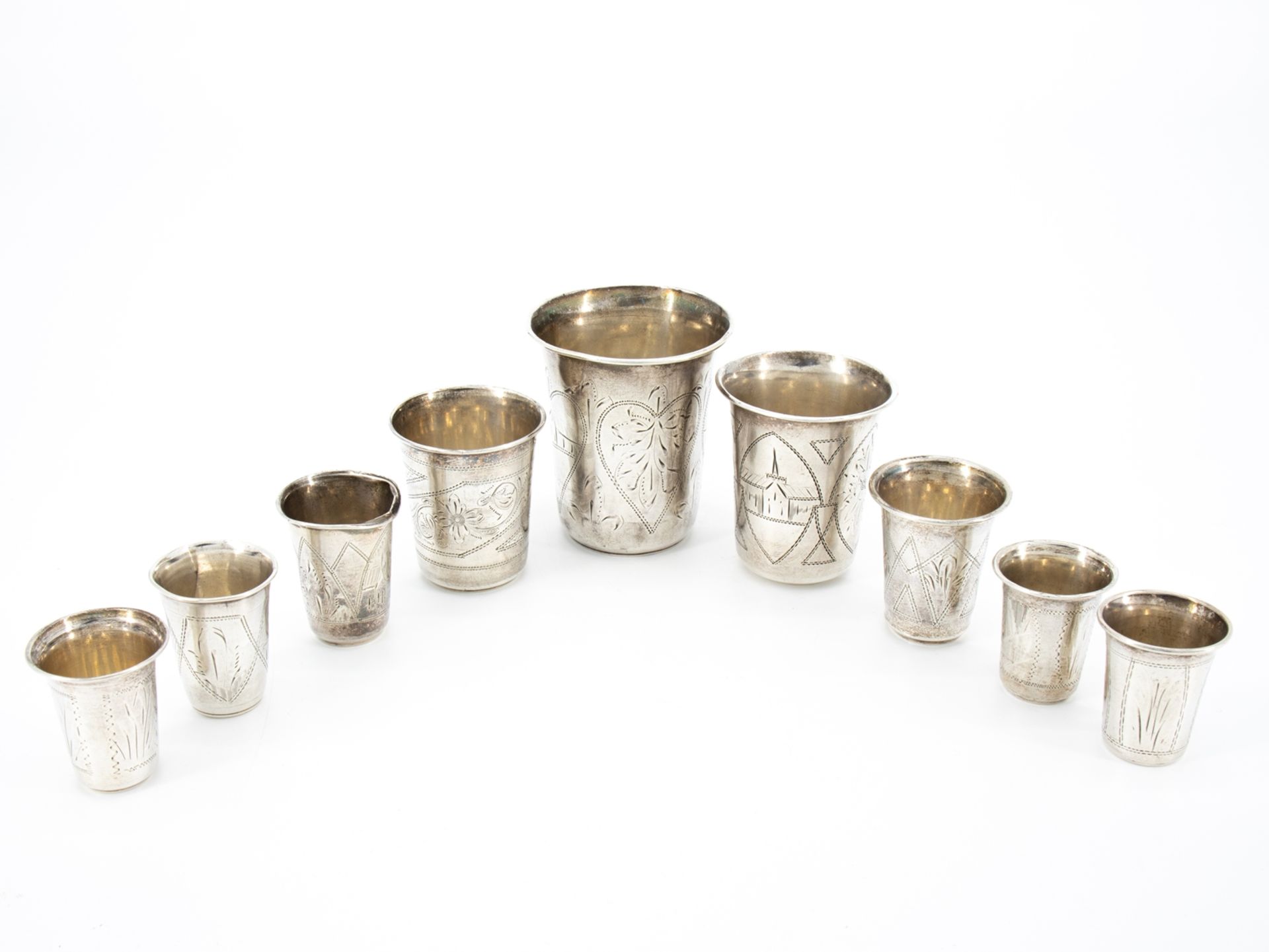 9 Silver cups, 84 Zolotniki, Russia, Baltic States c. 1900 - Image 10 of 10