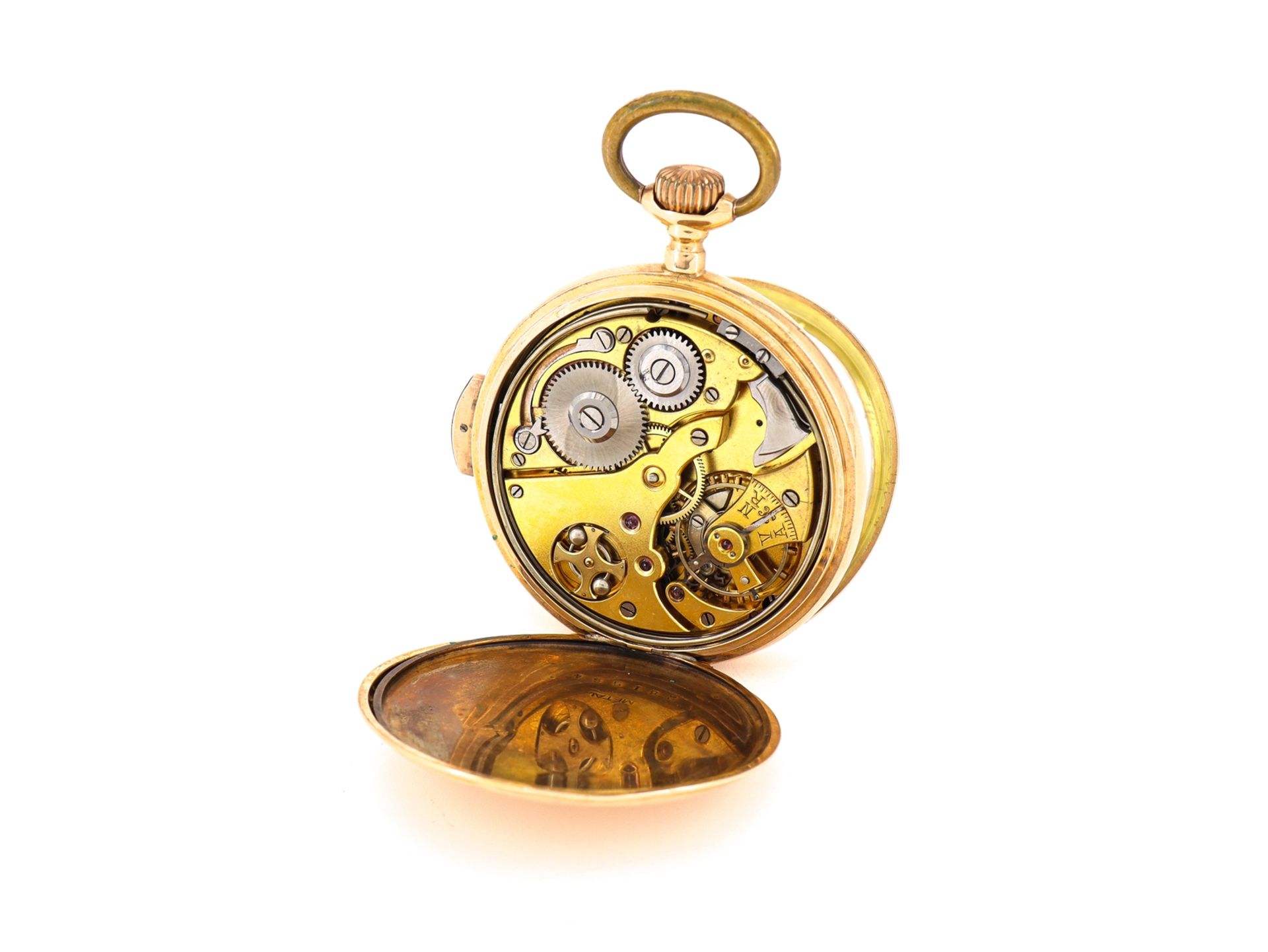 Pocket watch 14K, 585 red gold with small second and 1/4 hour repeater. - Image 6 of 8