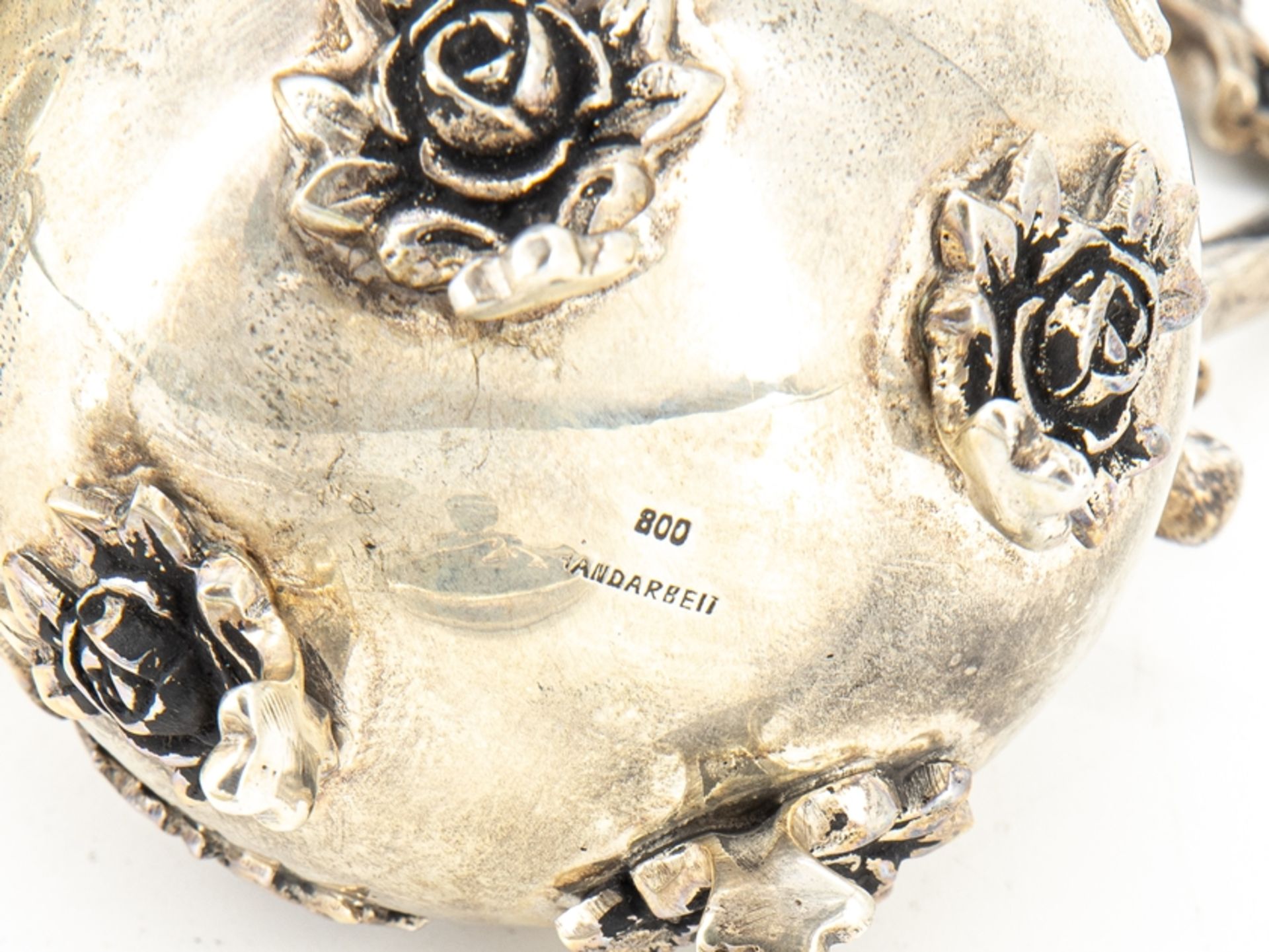 Cream jug and sugar bowl on tray, silver, Hanau rose gilded inside, 1st half 20th century. - Image 5 of 6