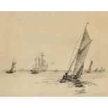 William Lionel Wyllie (1851-1931) British. "Fishing Boats and Shipping", Etching, Signed in