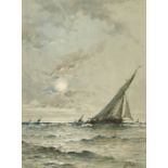 Albert Ernest Markes (1865-1901) British. Shipping by Moonlight, Watercolour, Signed 'Albert', 7"