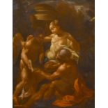 Circle of Andreas Vaccaro (1604-1670) Italian. Venus with Cupid and Mars, Oil on canvas, 24" x 18.5"