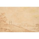 18th Century Italian School. Figures in an Extensive Landscape, Ink and wash, Mounted, unframed 8.5"