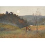 Percy Brooke (19th - 20th Century) British. Figures in a Landscape at Dusk, Watercolour, Signed