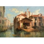 Thomas Pyne (1843-1935) British. A Venetian Canal Scene with Boatbuilders, Oil on canvas, Signed and