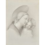 Raffaello Bonaiuti (c.1850- ?) Italian. Madonna and Child, Pencil, Signed, 21.75" x 16.5" (55.3 x